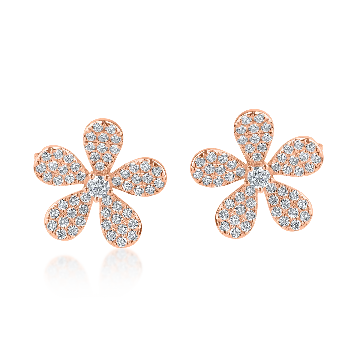 Rose gold flower earrings with 1ct diamonds