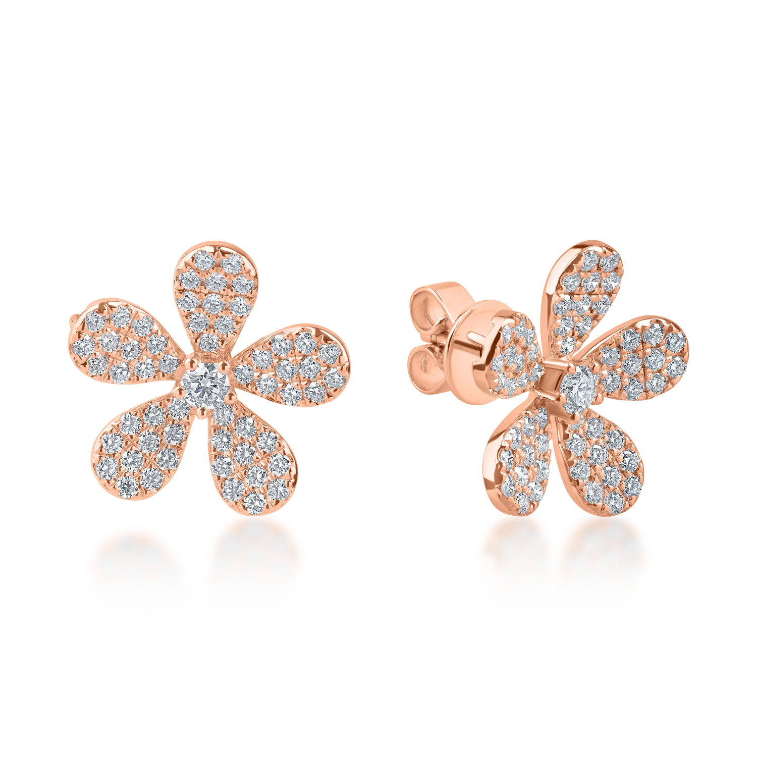 Rose gold flower earrings with 1ct diamonds