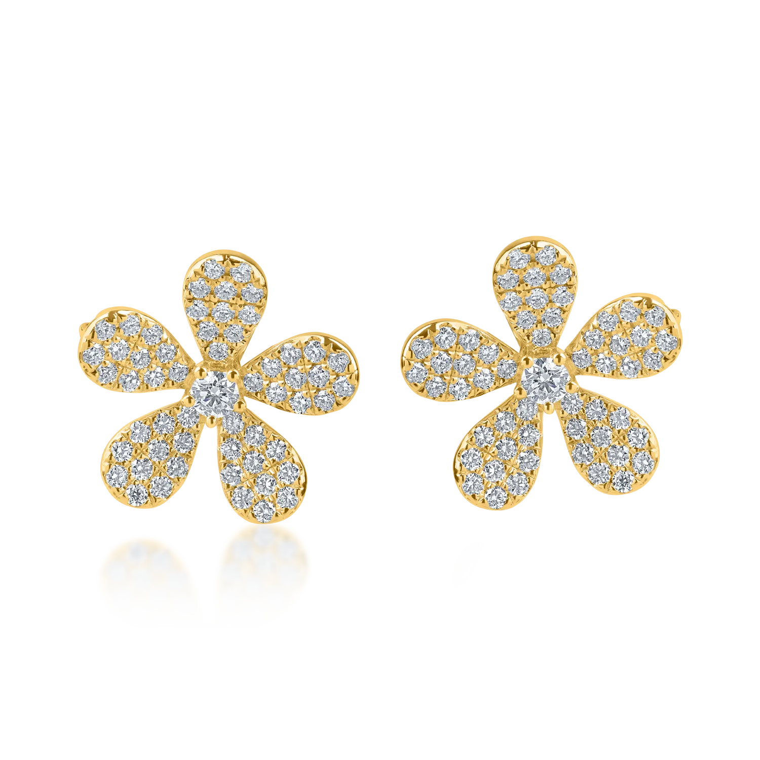 Yellow gold flower earrings with 1ct diamonds