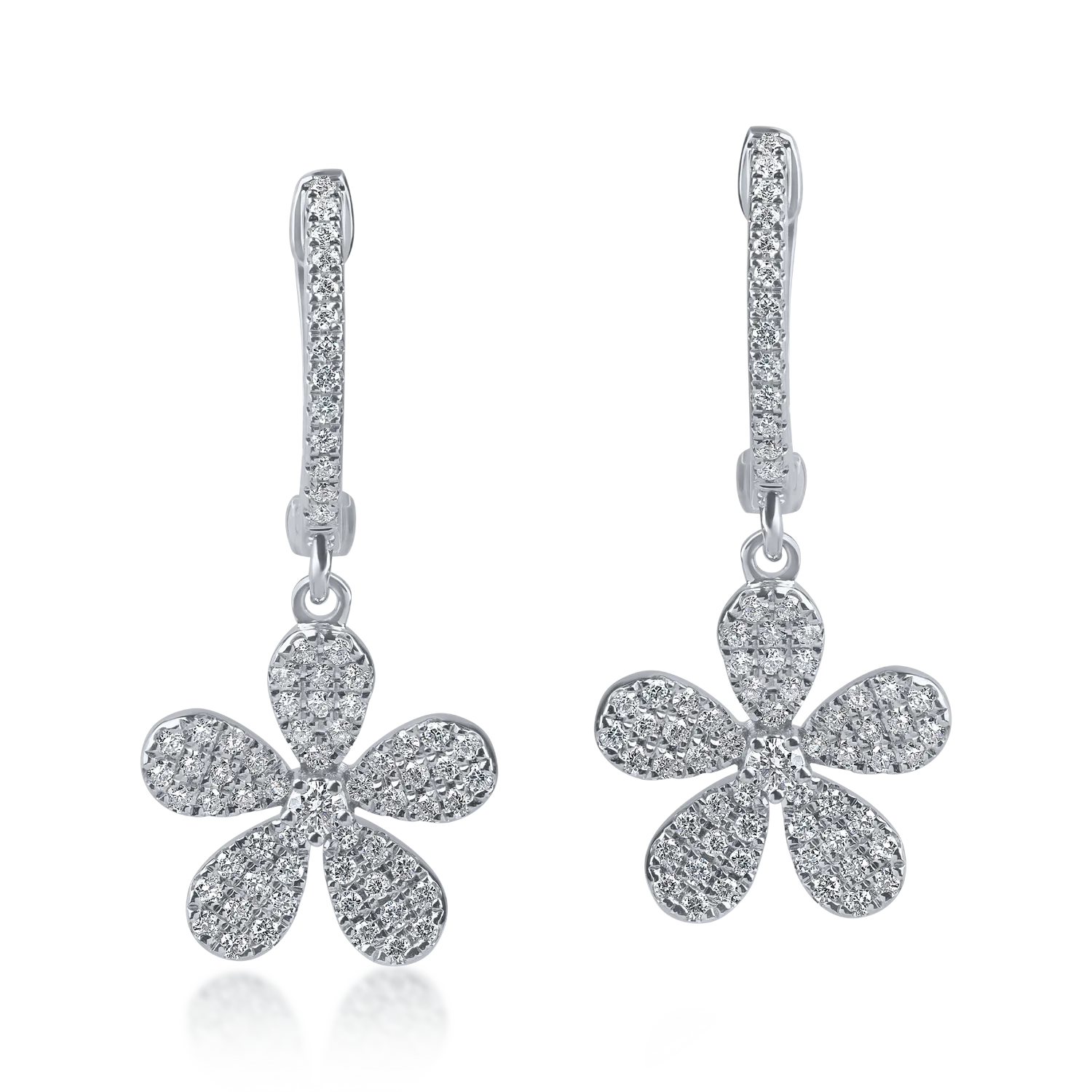 White gold hoop flower earrings with 0.5ct diamonds