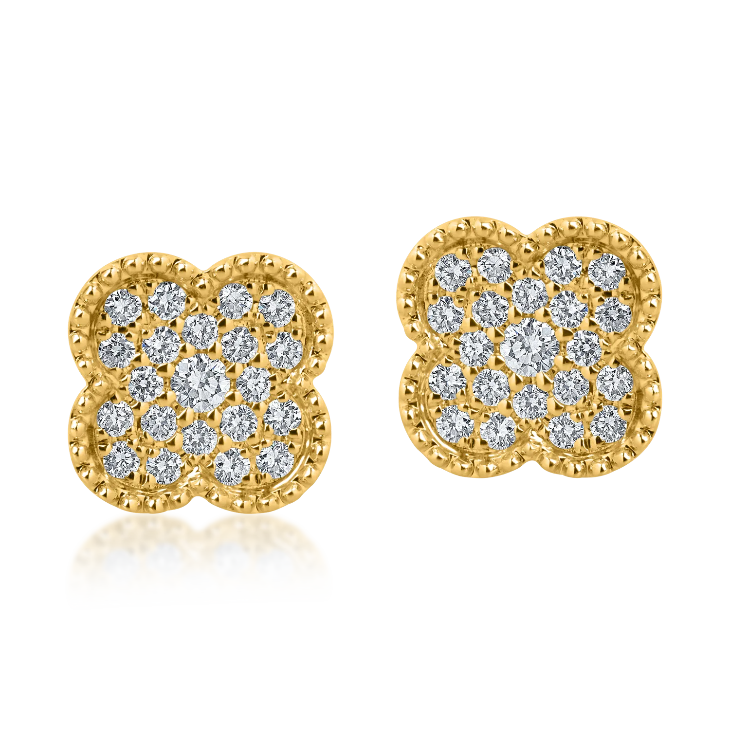 Yellow gold flower earrings with 0.3ct diamonds