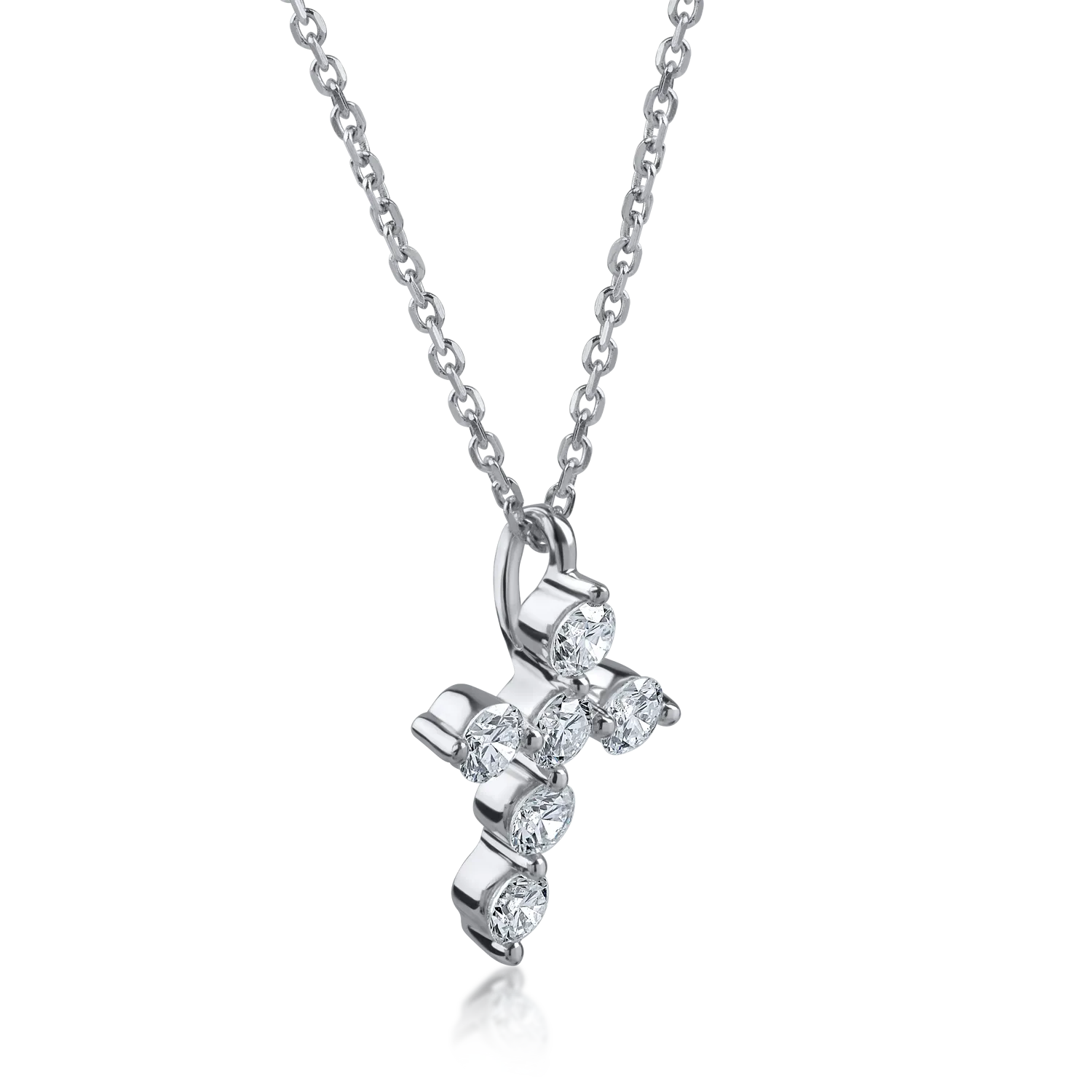 Lant cu pandantiv cruce din aur alb cu diamante de 0.3ct - imagine 2