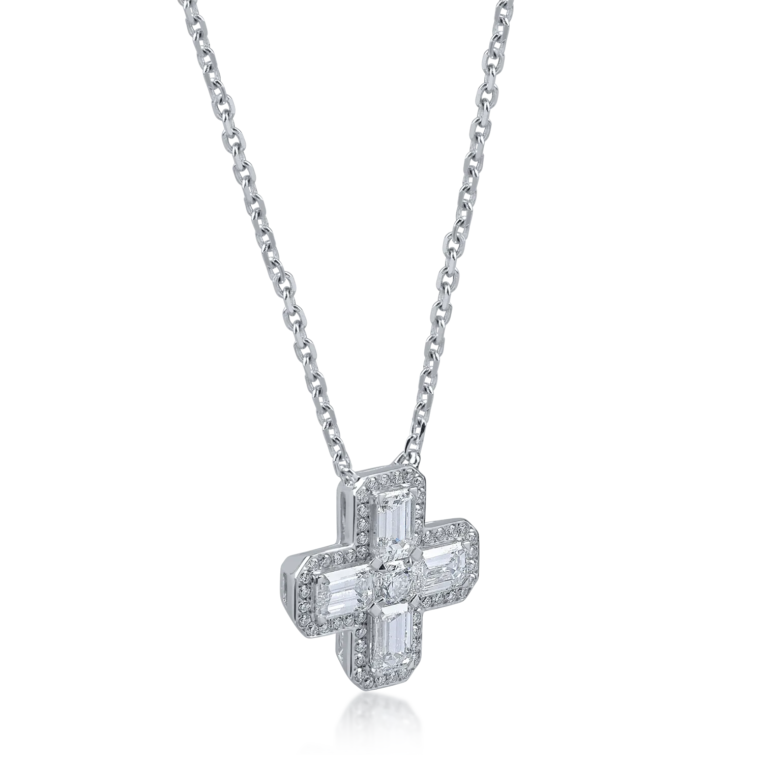 Lant cu pandantiv cruce din aur alb cu diamante de 0.9ct