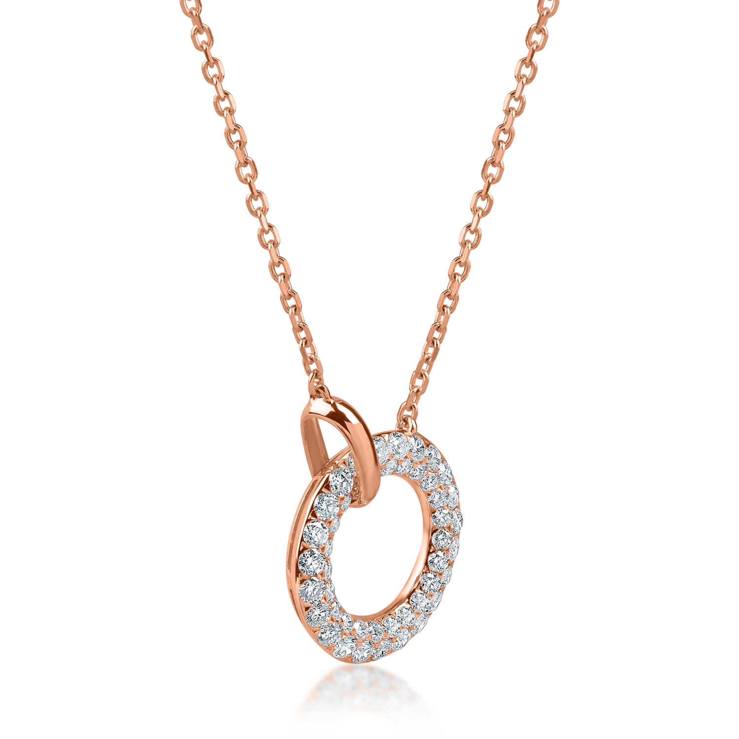 Lant cu pandantiv cerc din aur roz cu diamante de 0.5ct