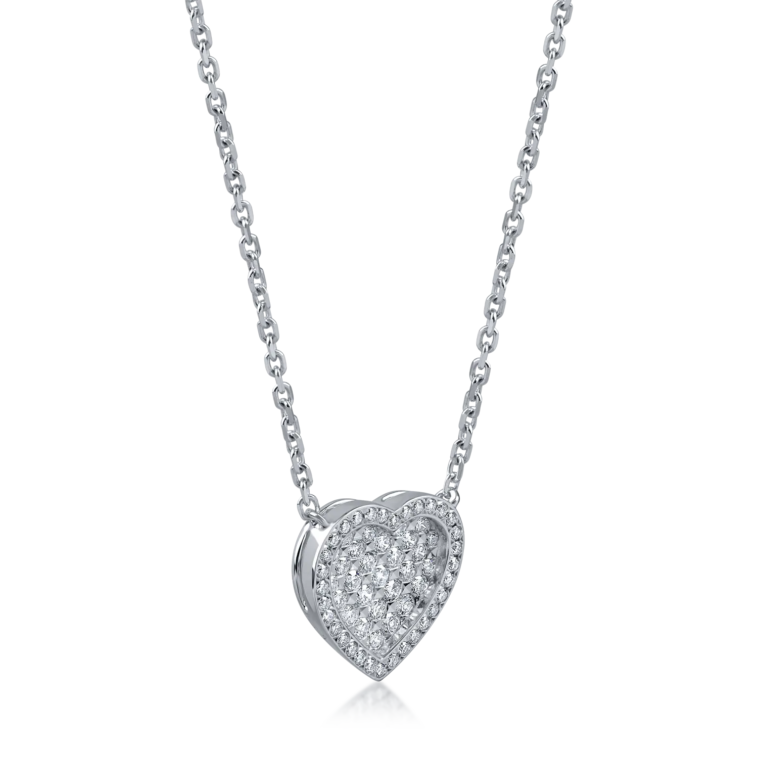 Lant cu pandantiv inimioara din aur alb cu diamante de 0.3ct