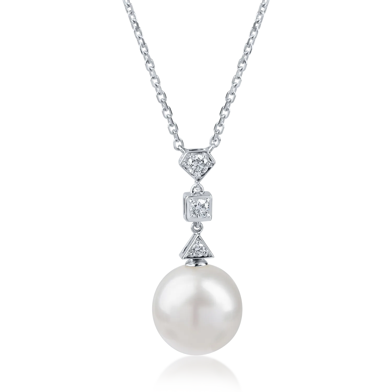 White gold pendant necklace with 0.1ct diamonds and fresh water pearls