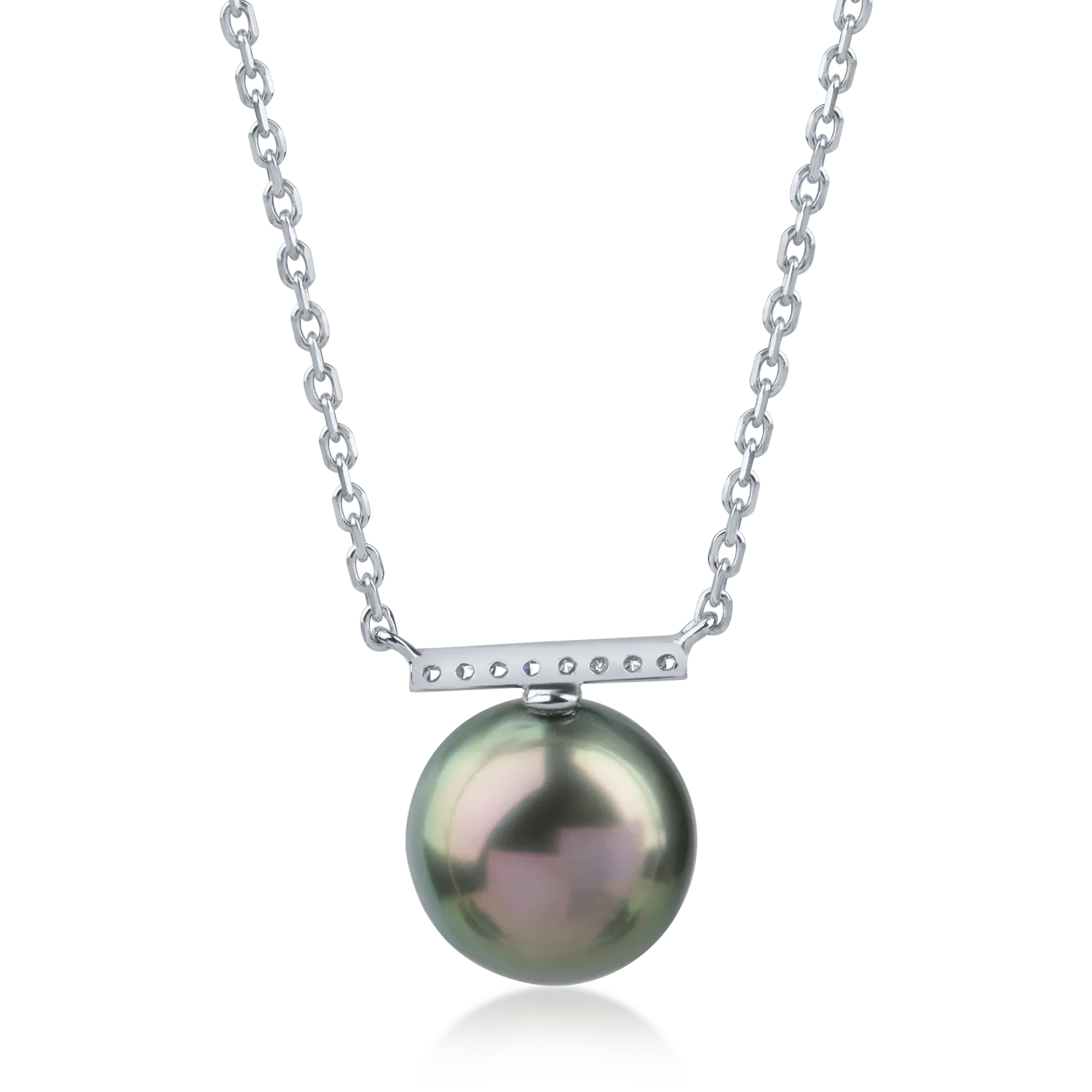 White gold pendant necklace with fresh water pearl and 0.04ct diamonds