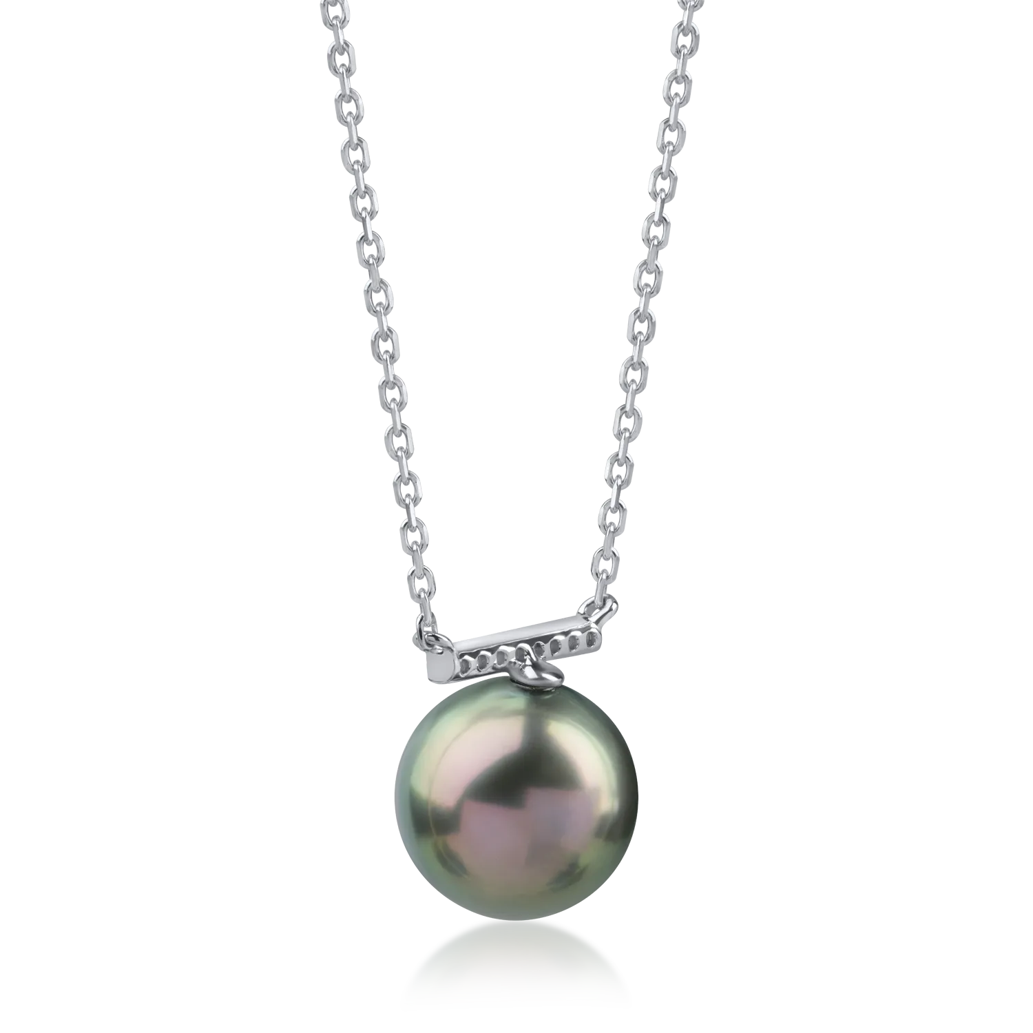 White gold pendant necklace with fresh water pearl and 0.04ct diamonds