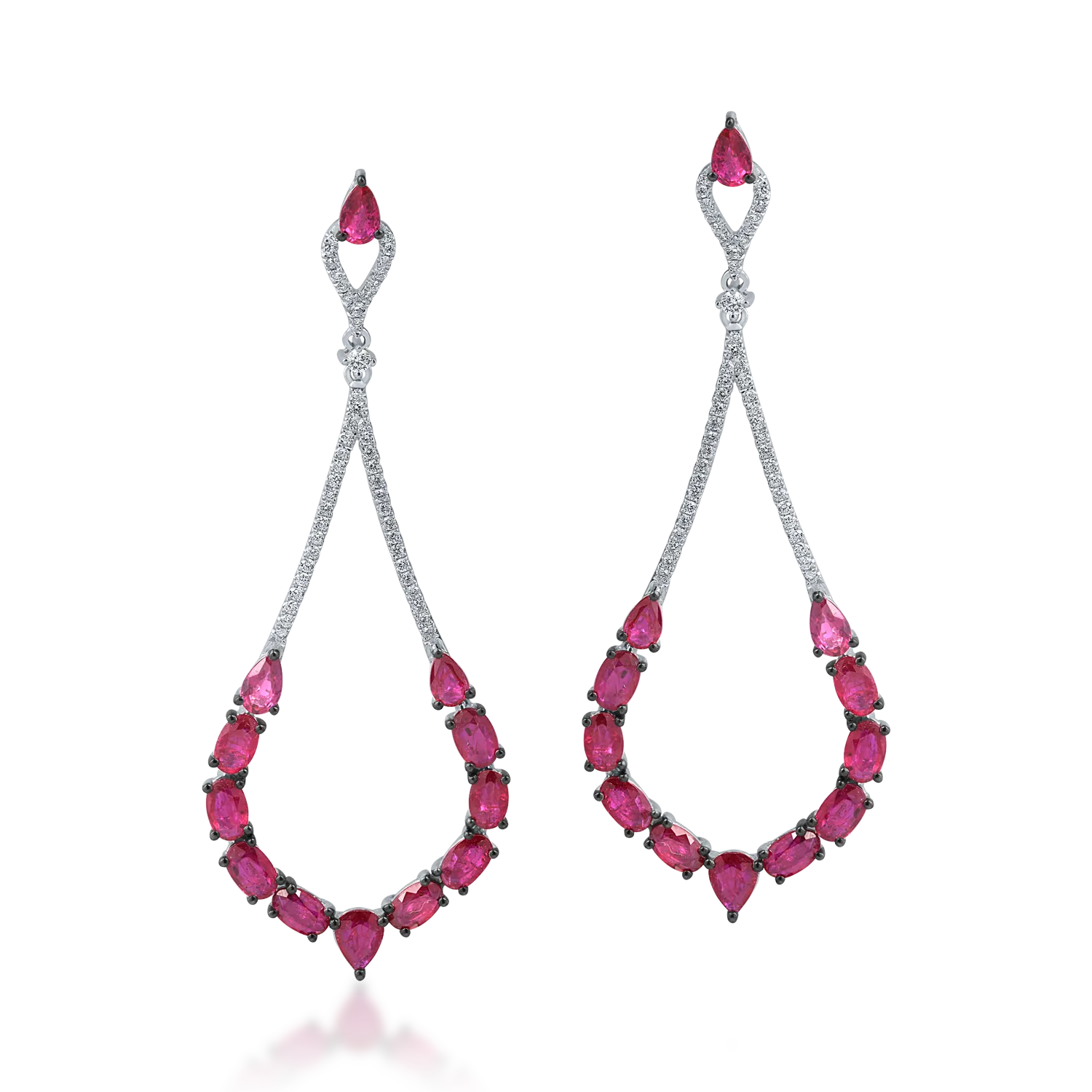 Cercei candelabru din aur alb cu rubine pear si ovale de 6ct si diamante de 0.5ct-182287