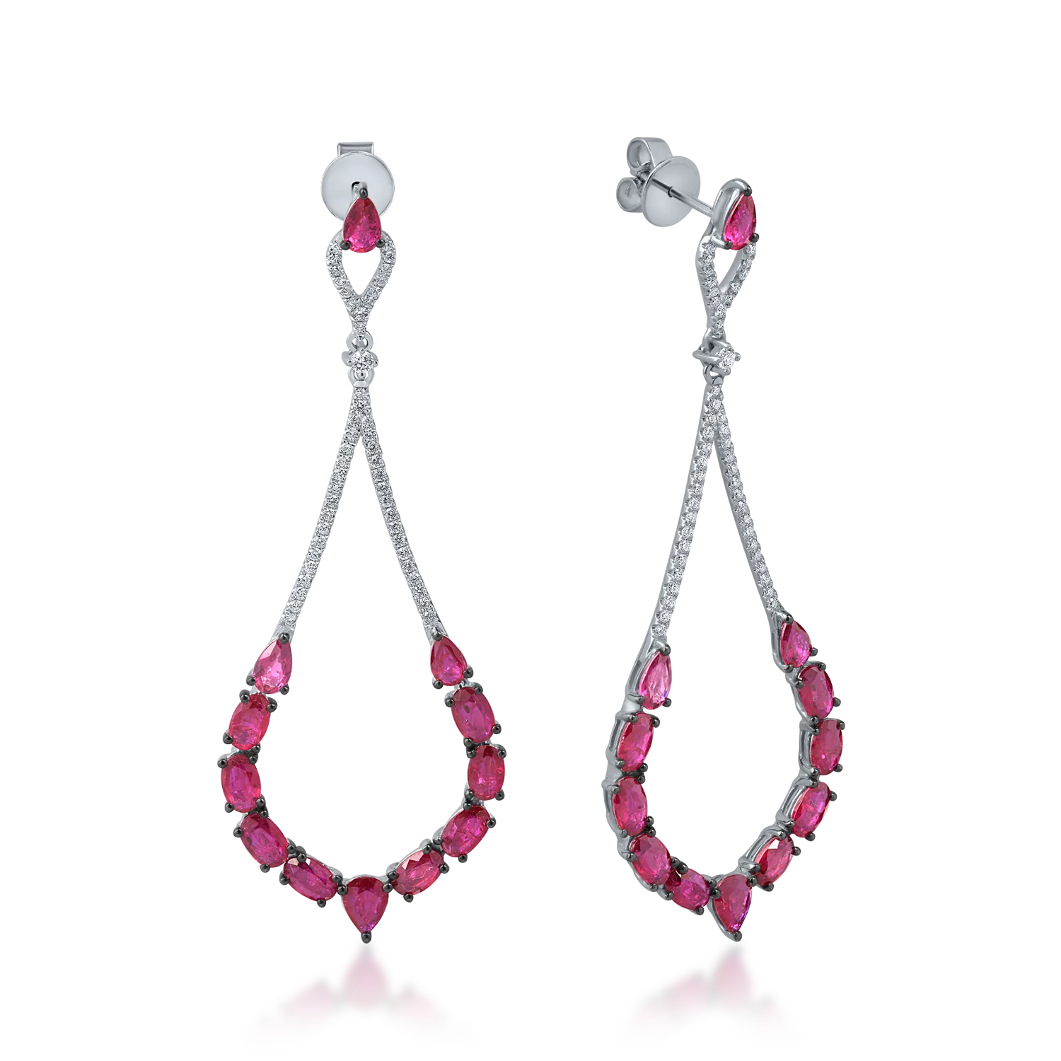 Teilor Cercei candelabru din aur alb cu rubine pear si ovale de 6ct si diamante de 0.5ct