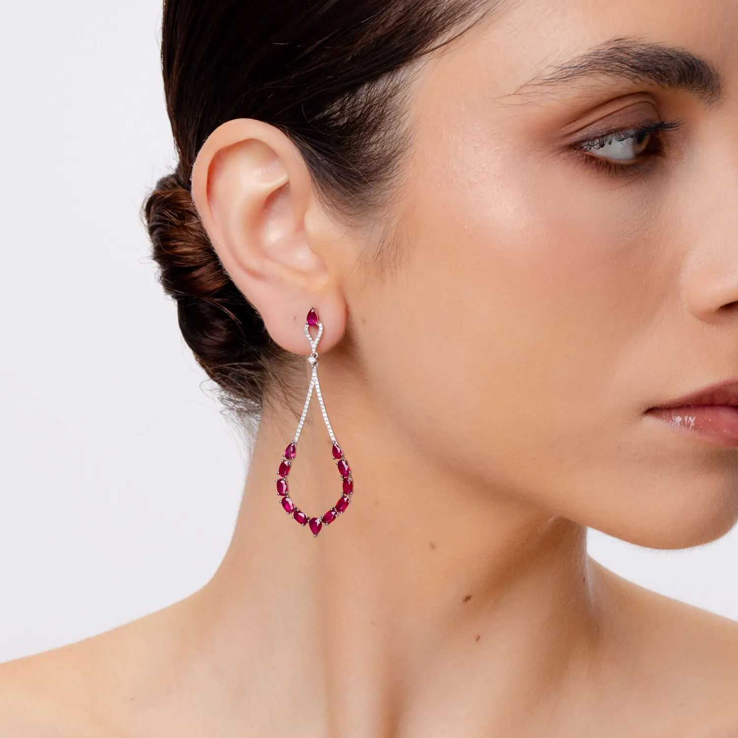 White gold chandelier earrings with 6ct rubies and 0.5ct diamonds