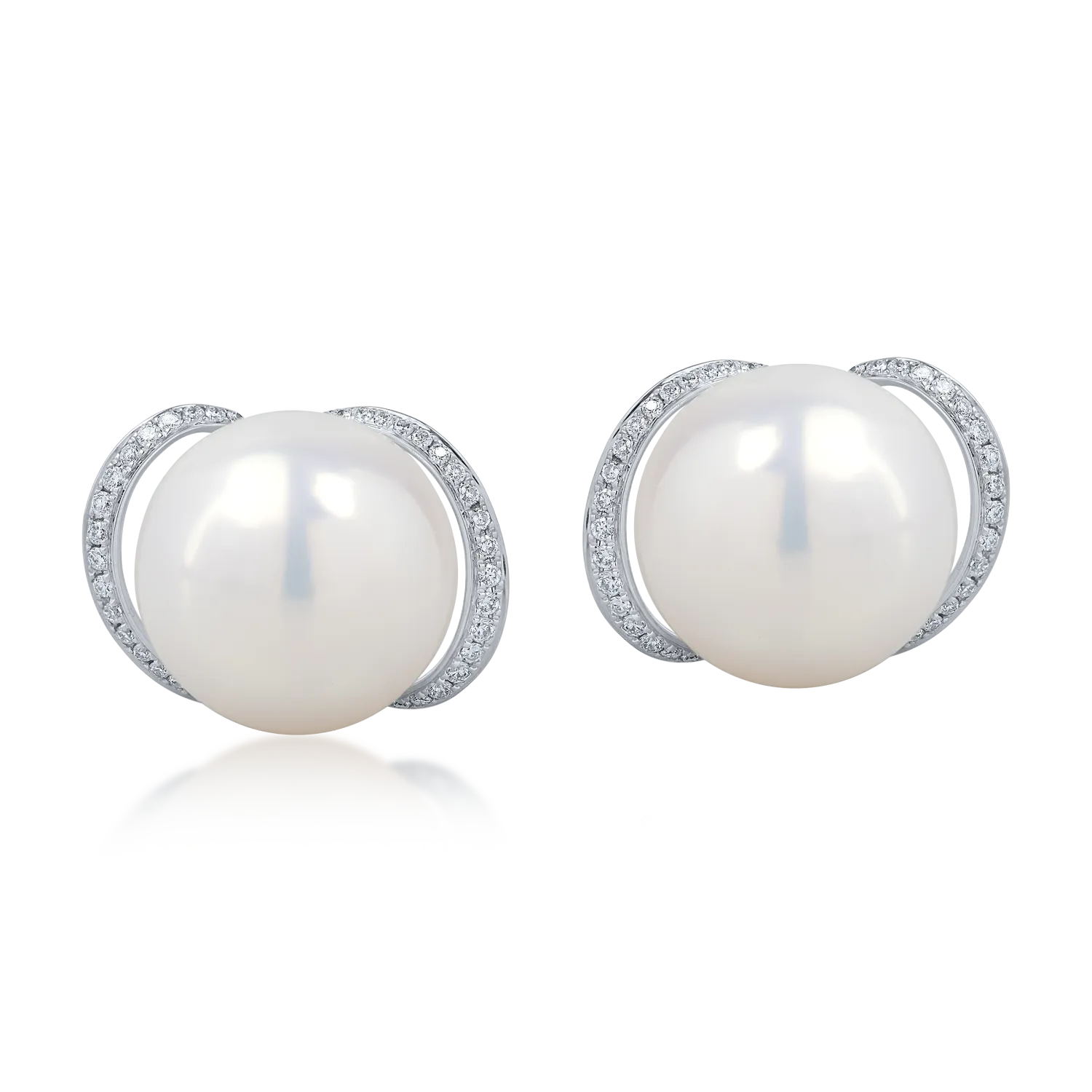 Cercei din aur alb cu diamante de 0.3ct si perle de cultura-182292