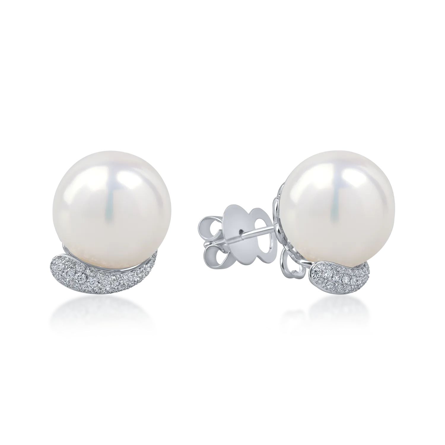 Teilor Cercei din aur alb cu diamante de 0.3ct si perle de cultura