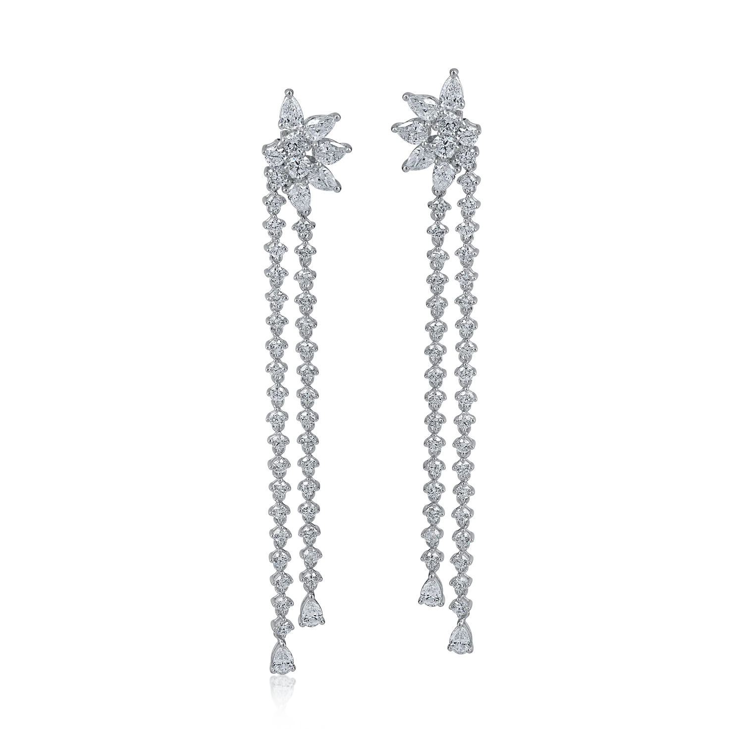 White gold long flower earrings with 3.4ct diamonds