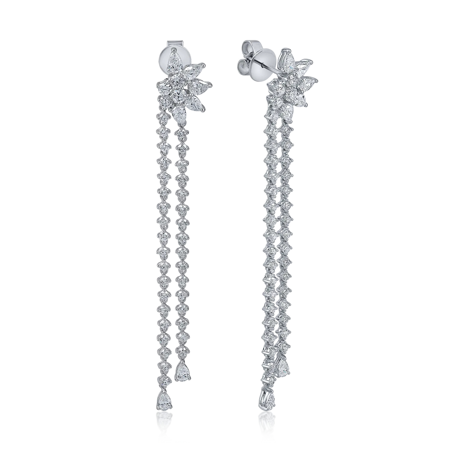 White gold long flower earrings with 3.4ct diamonds