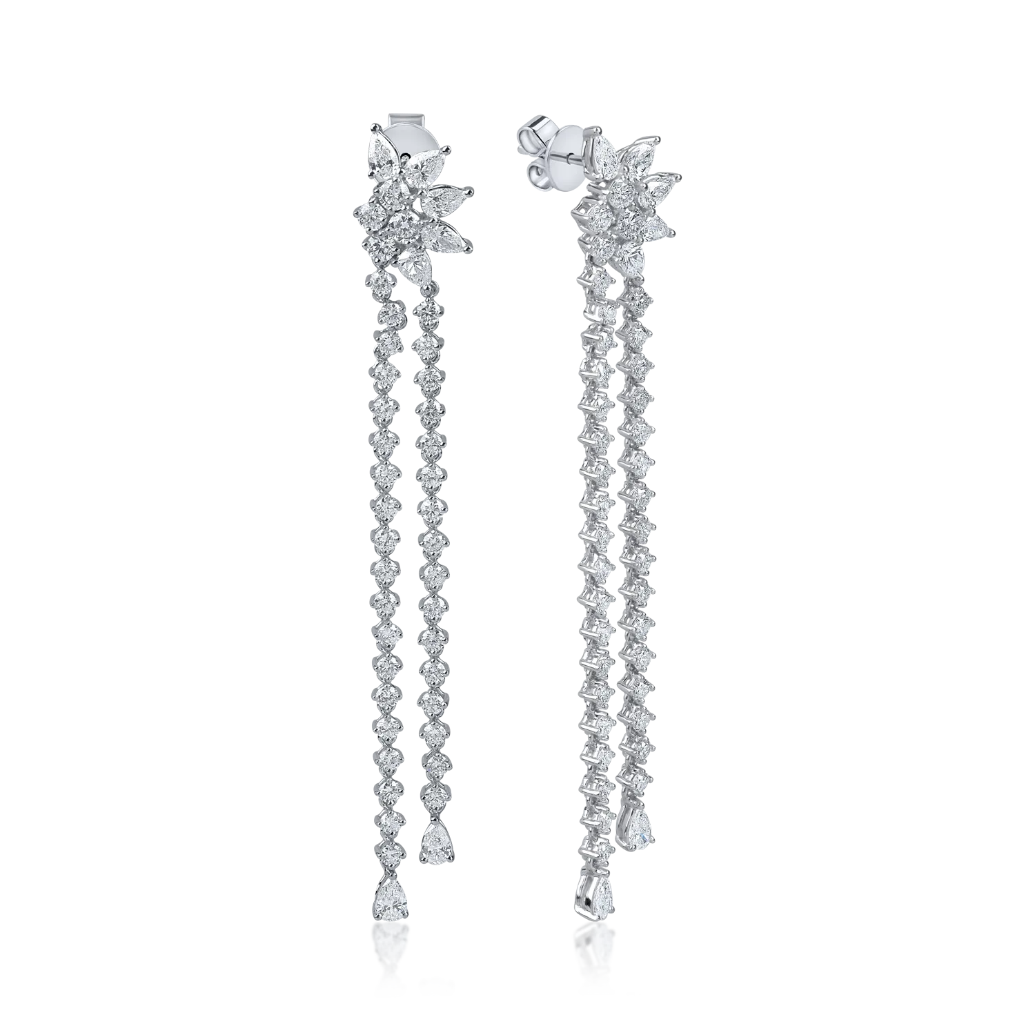 Cercei lungi floare din aur alb cu diamante de 3.4ct