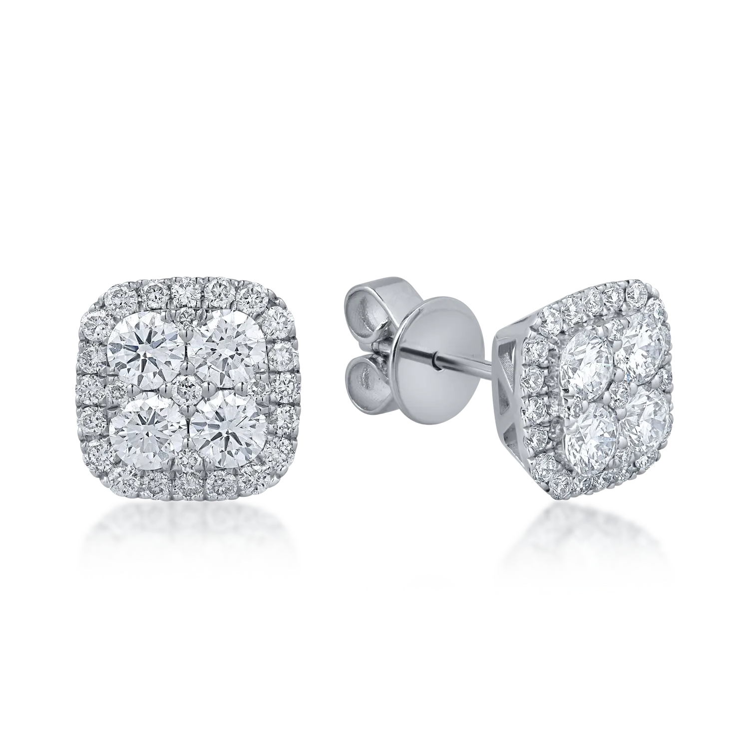 Cercei stud geometrici din aur alb cu diamante de 1ct