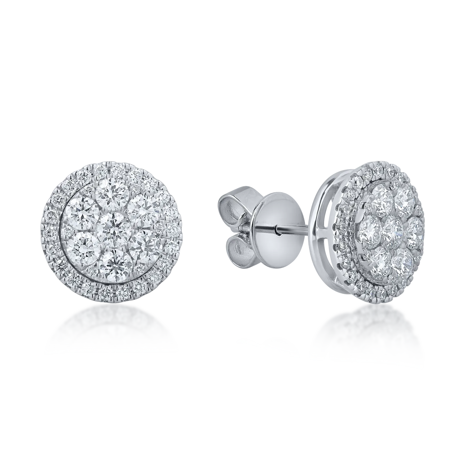Кръгли обеци от бяло злато с диаманти 1.1кт