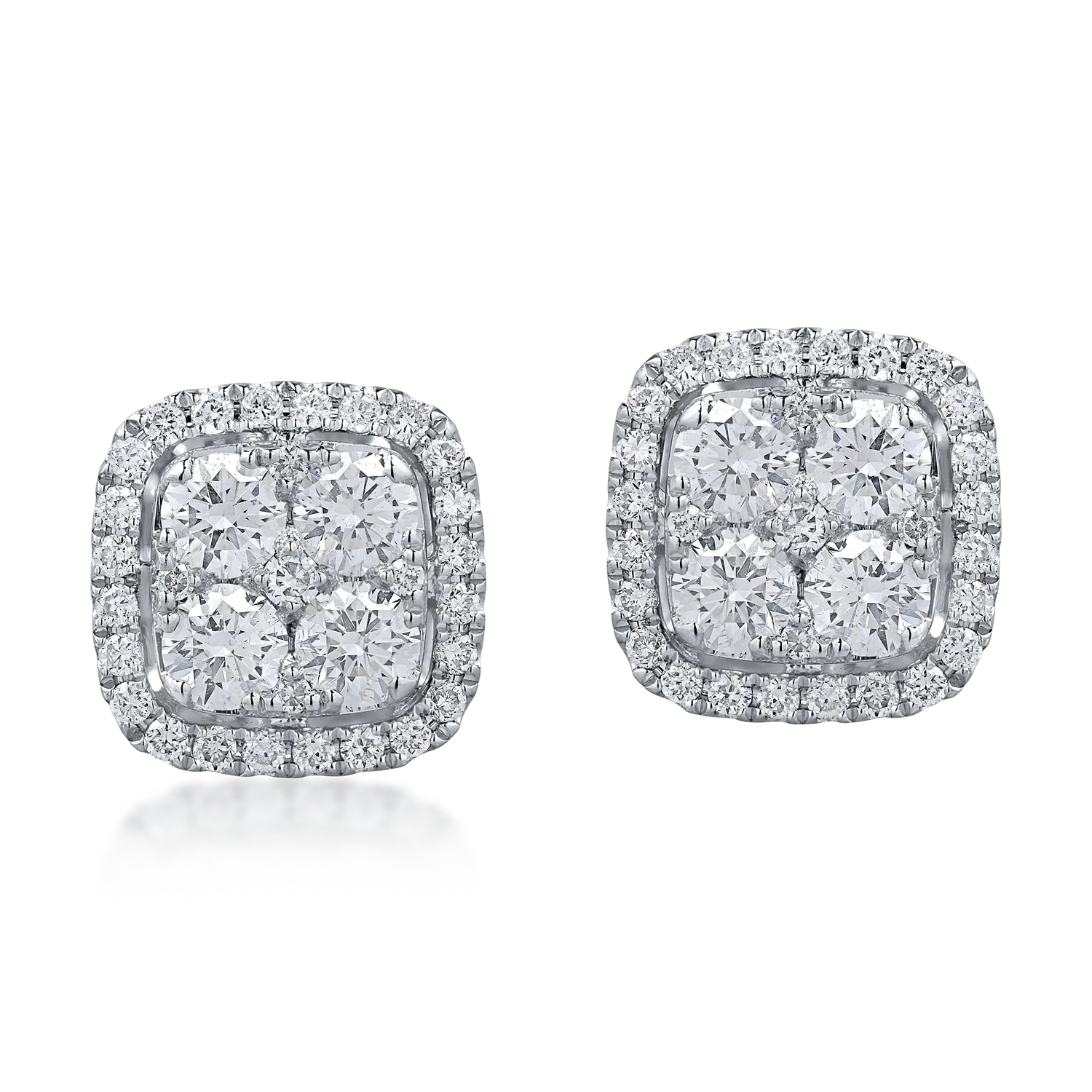 Cercei stud geometrici din aur alb cu diamante de 1.09ct