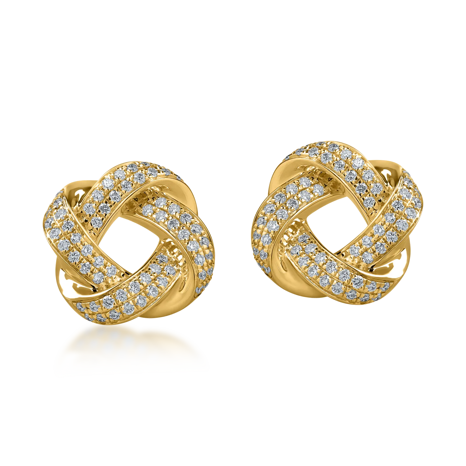 Yellow gold braided earrings with 0.6ct diamonds