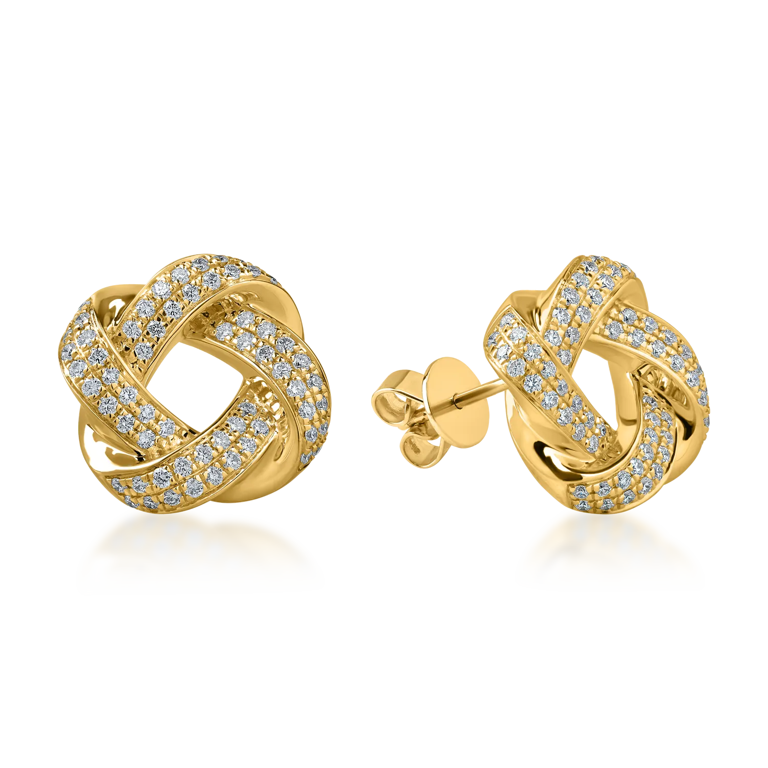 Yellow gold braided earrings with 0.6ct diamonds