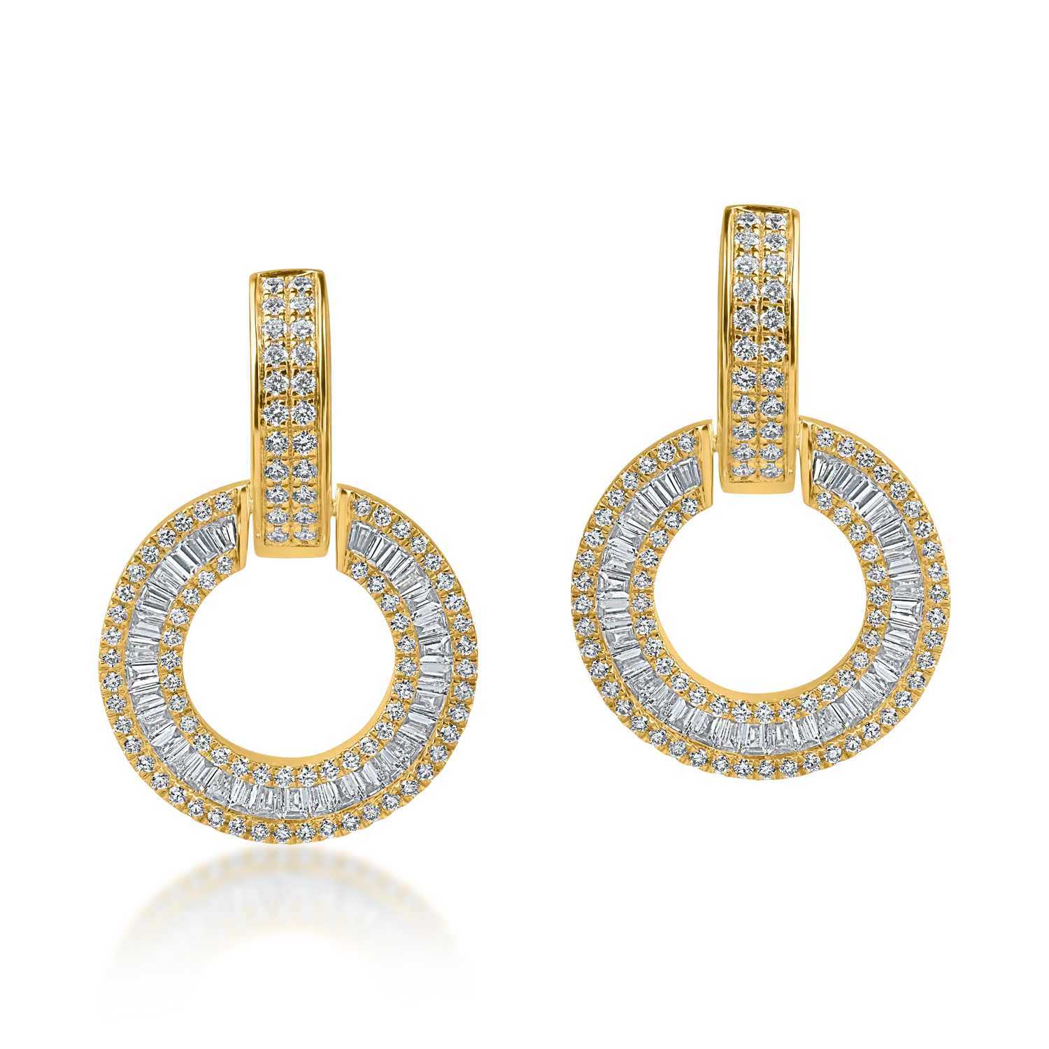 Yellow gold round earrings with 1.2ct diamonds