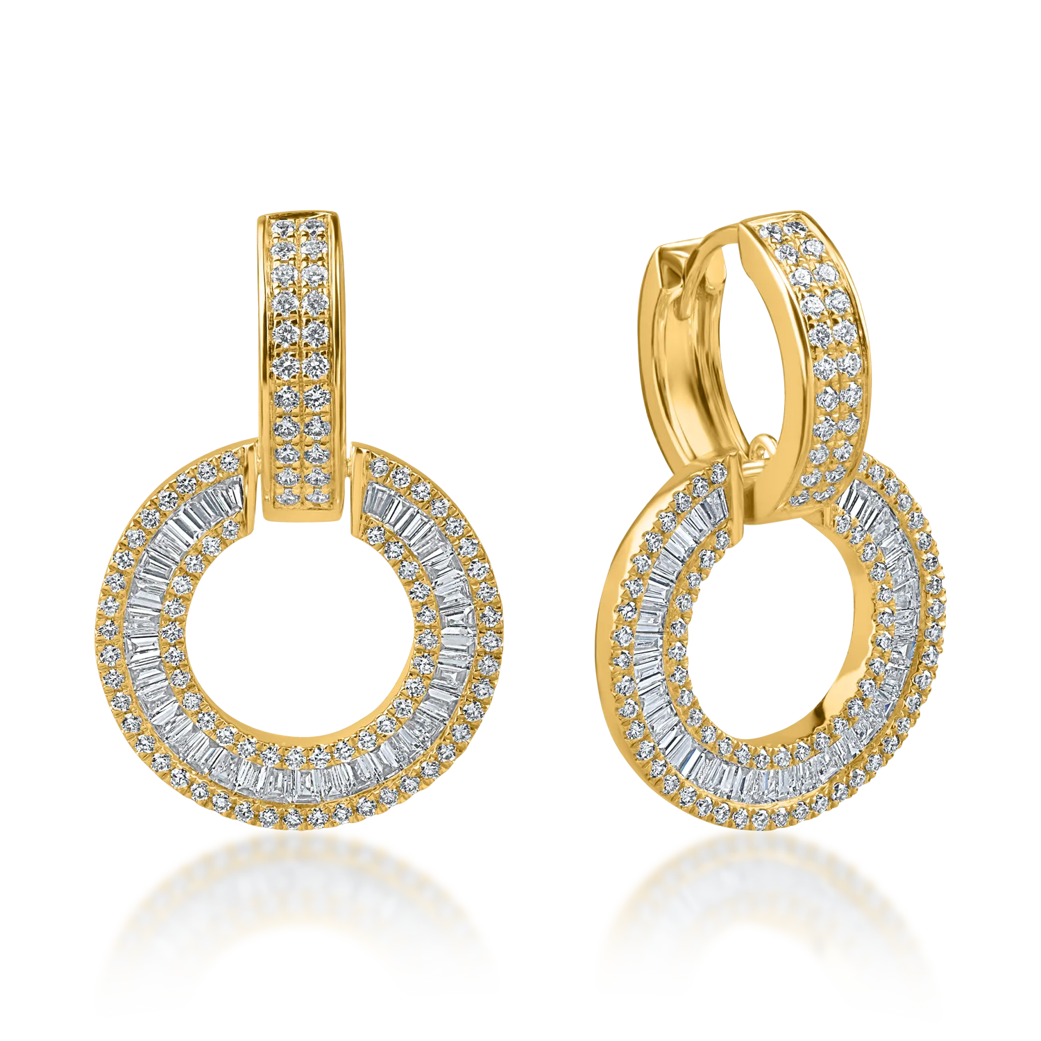 Sárga arany kerek fülbevaló 1.2ct gyémánttal