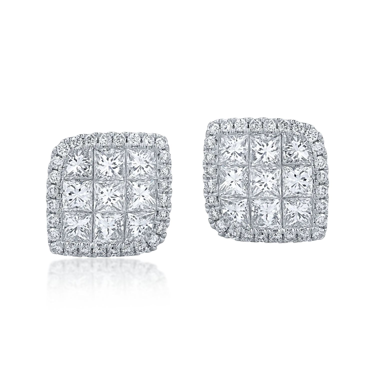 White gold geometric stud earrings with 1.8ct diamonds