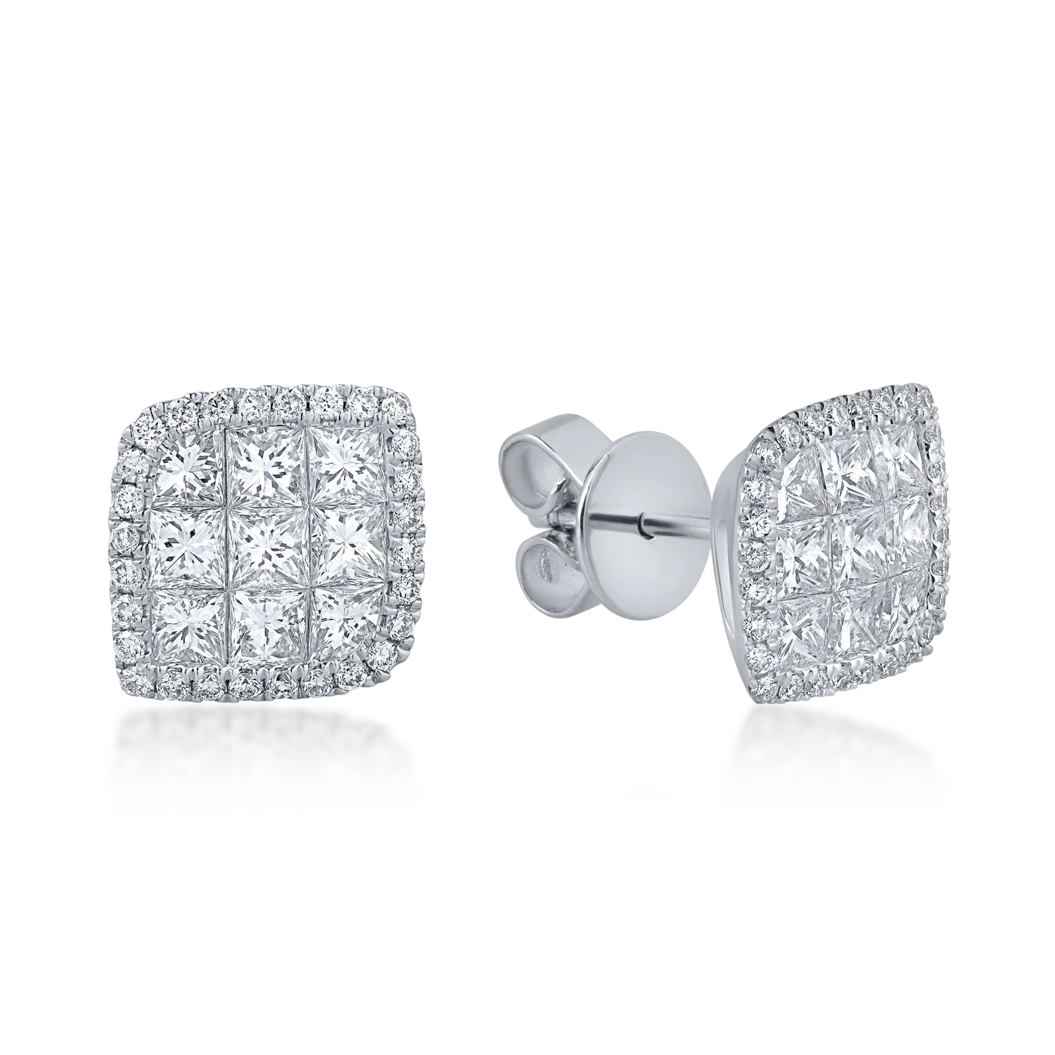 Geometryczne kolczyki wkrętki z białego złota z 1.8ct diamentami