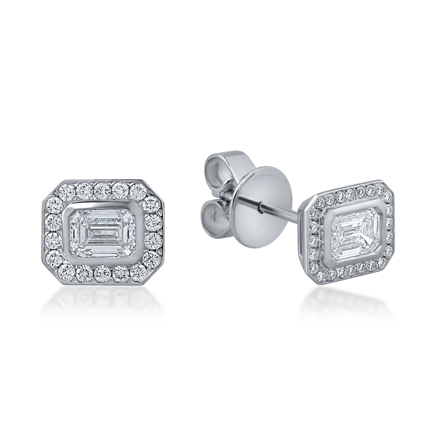 Teilor Cercei stud geometrici din aur alb cu diamante emerald si rotunde de 0.7ct