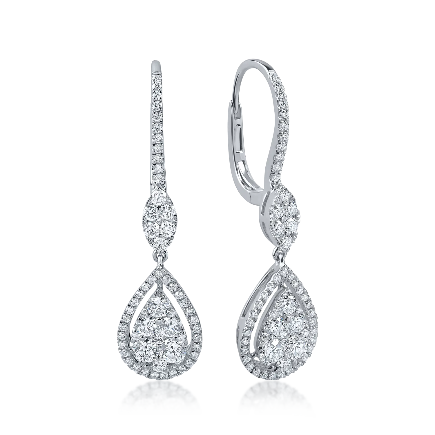 Fehér arany könnycsepp fülbevaló 1.3ct gyémántokkal