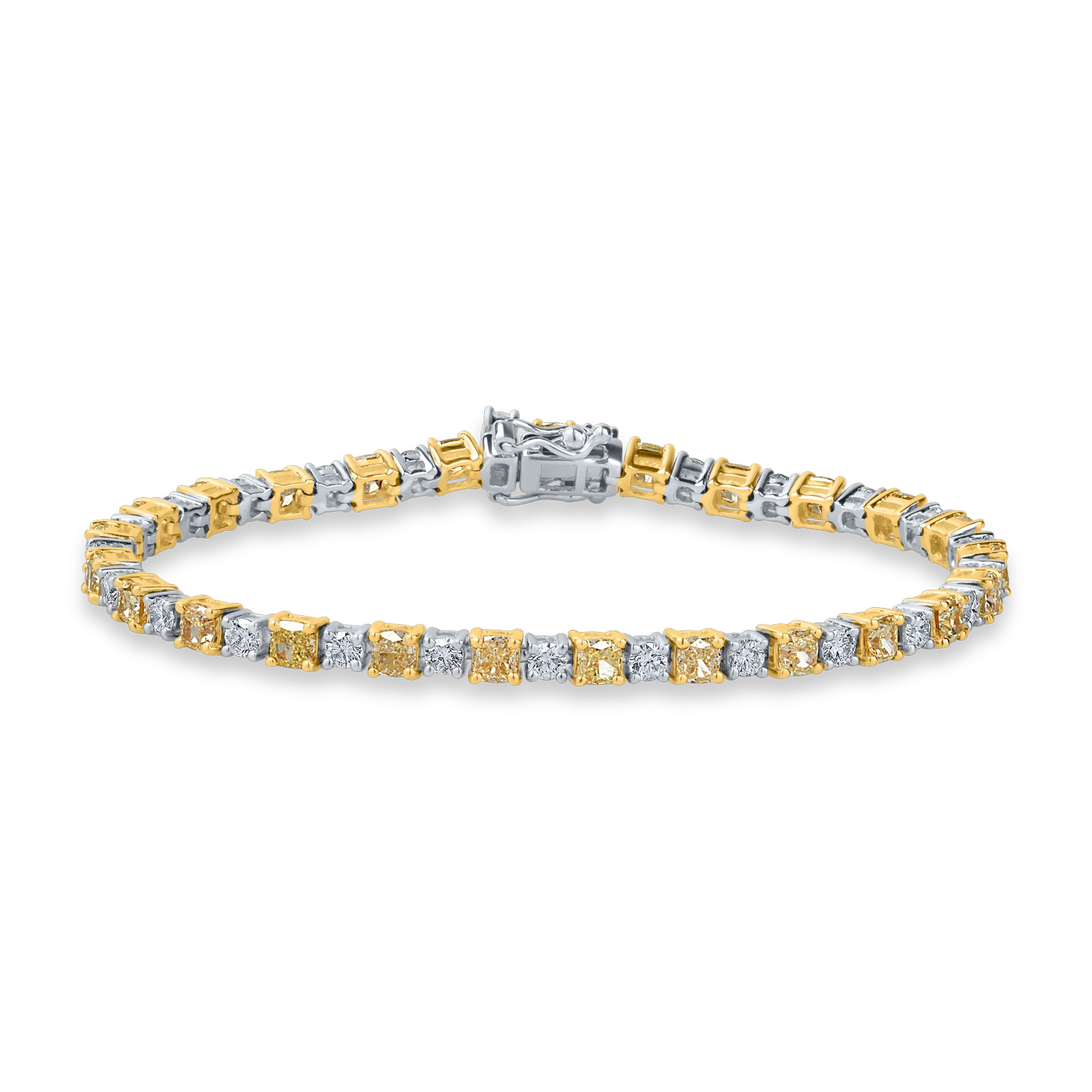 White-yellow gold tennis bracelet with 6ct yellow and clear diamonds