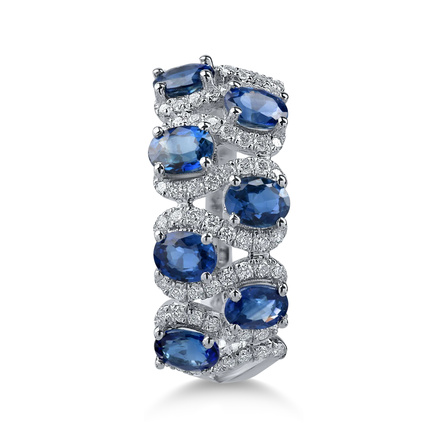 Inel din aur alb cu safire de 1.7ct si diamante microsetting de 0.3ct - imagine 2