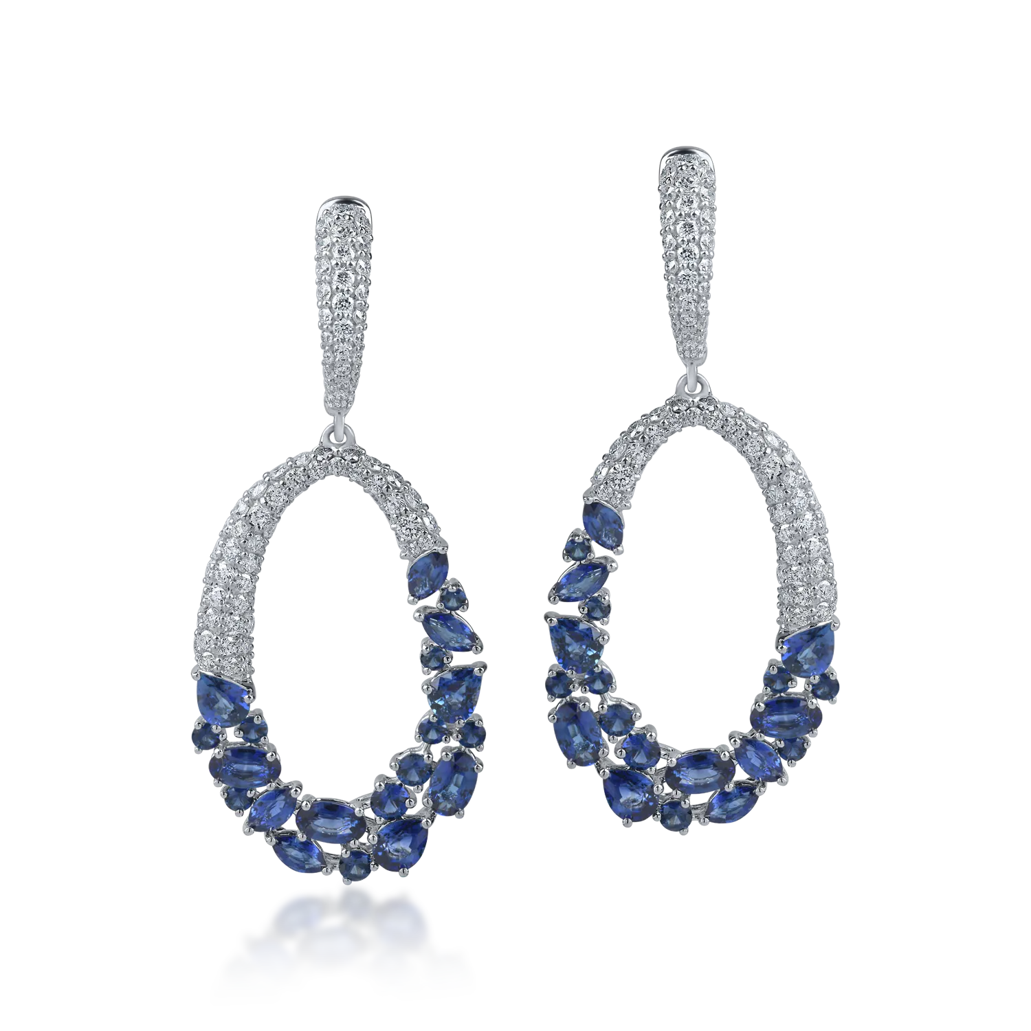 White gold geometric earrings with 5.2ct sapphires and 2.1ct diamonds