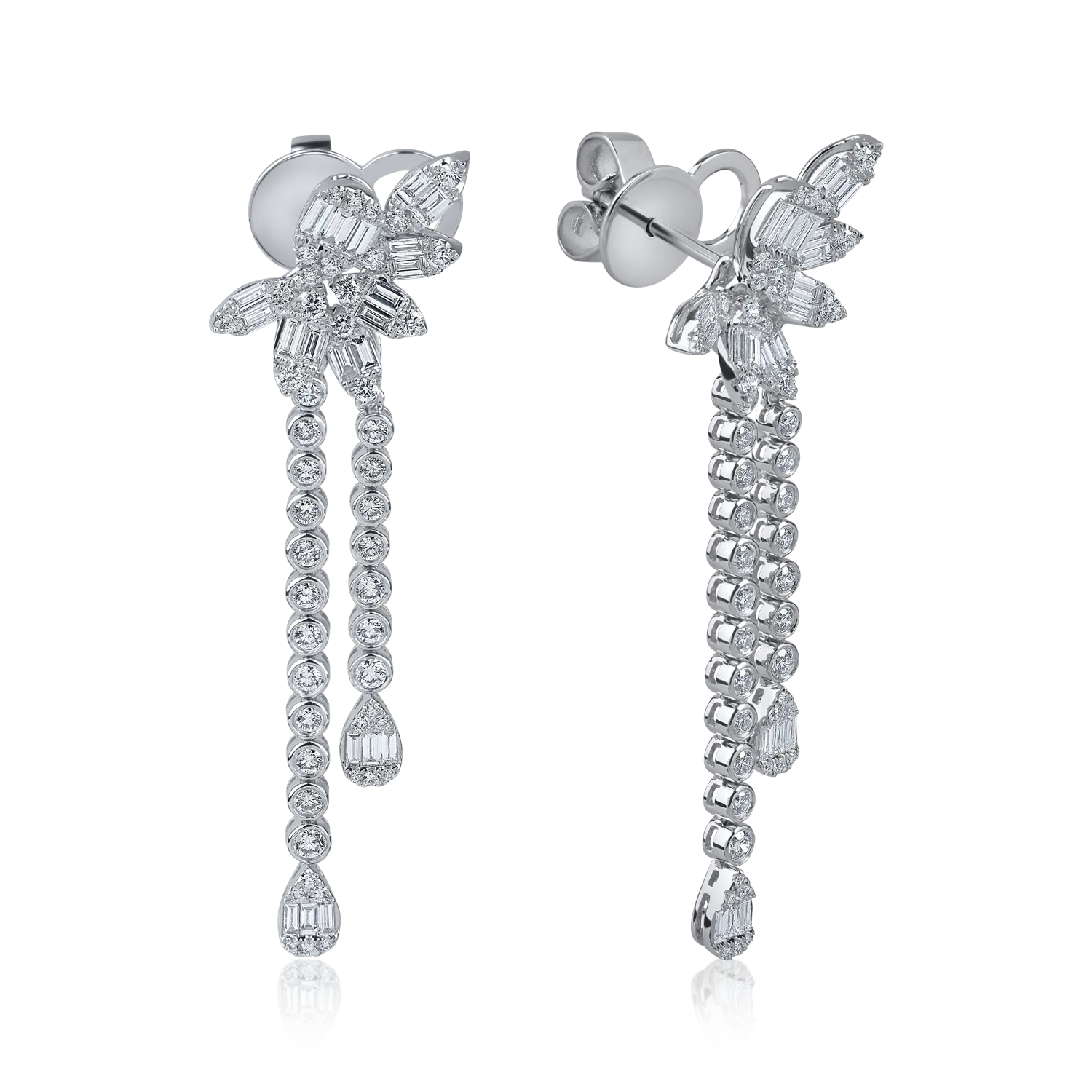 White gold long flower earrings with 2.5ct diamonds