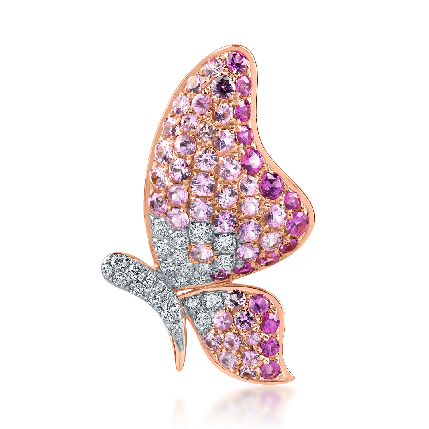 White-rose gold butterfly brooch with 1.49ct pink sapphires and diamonds