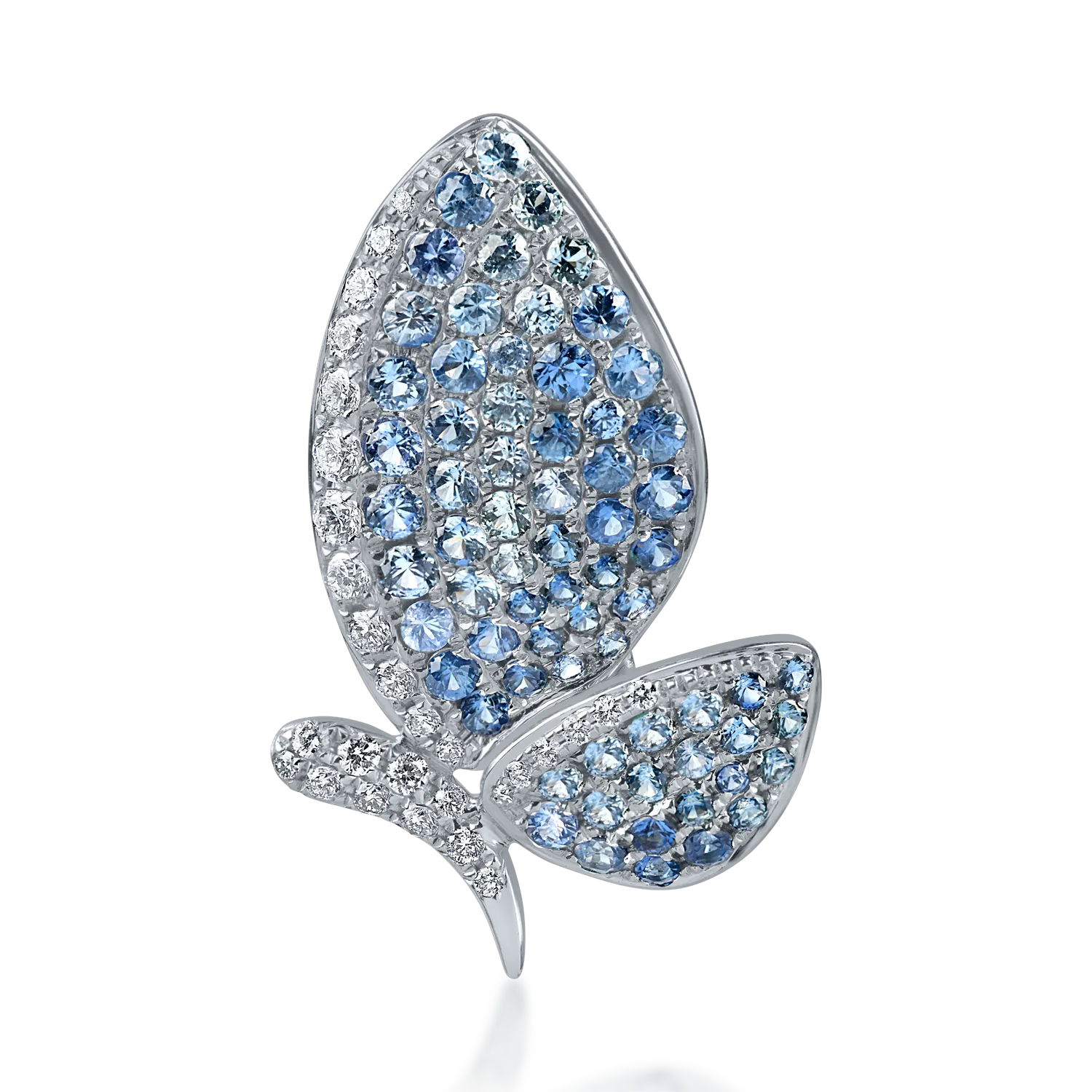 Brosa fluture din aur alb cu safire albastre si diamante de 1.46ct