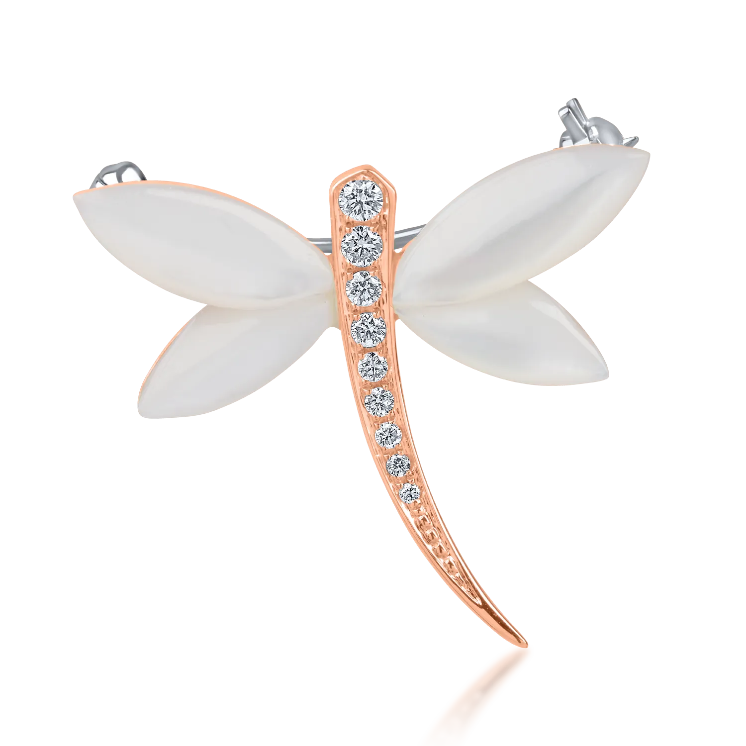 Brosa libelula din aur alb-roz cu sidef de 2.6ct si diamante de 0.11ct
