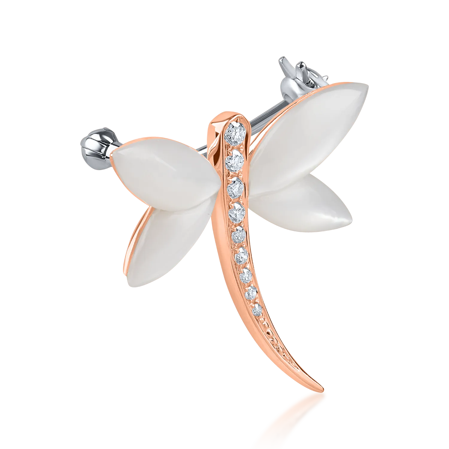 Brosa libelula din aur alb-roz cu sidef de 2.6ct si diamante de 0.11ct