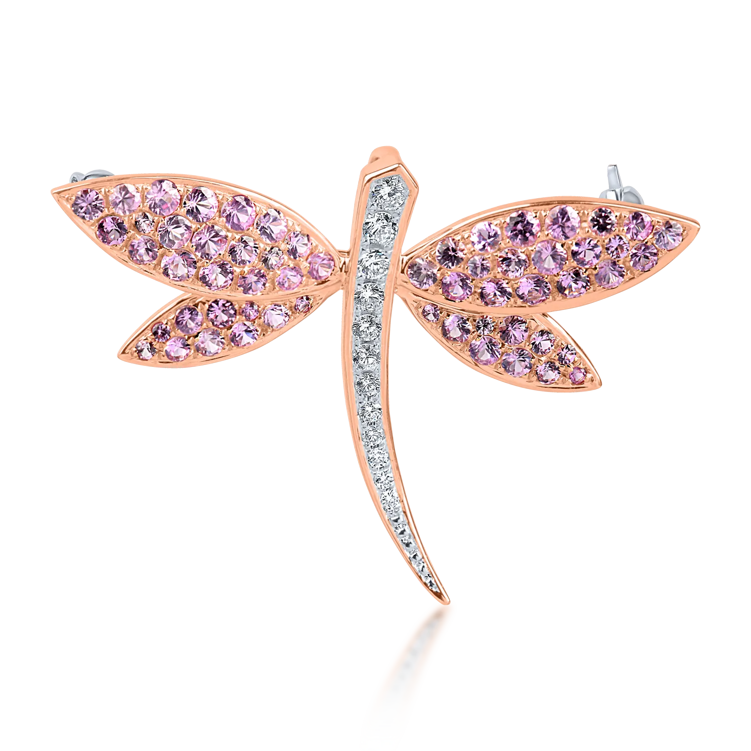 White-rose gold butterfly brooch with 1.7ct pink sapphires and 0.2ct diamonds