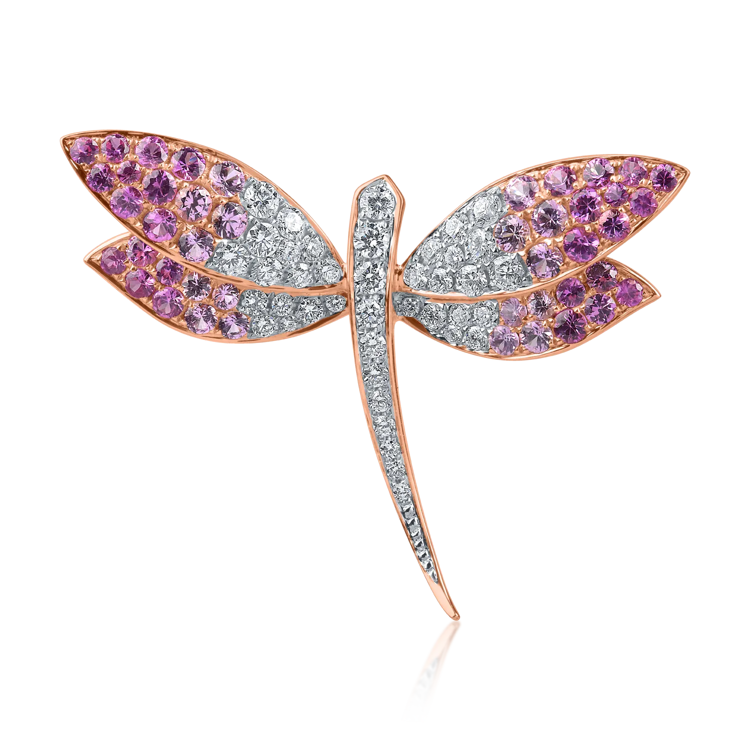 Teilor Brosa libelula din aur alb-roz cu safire roz de 1.7ct si diamante de 0.8ct