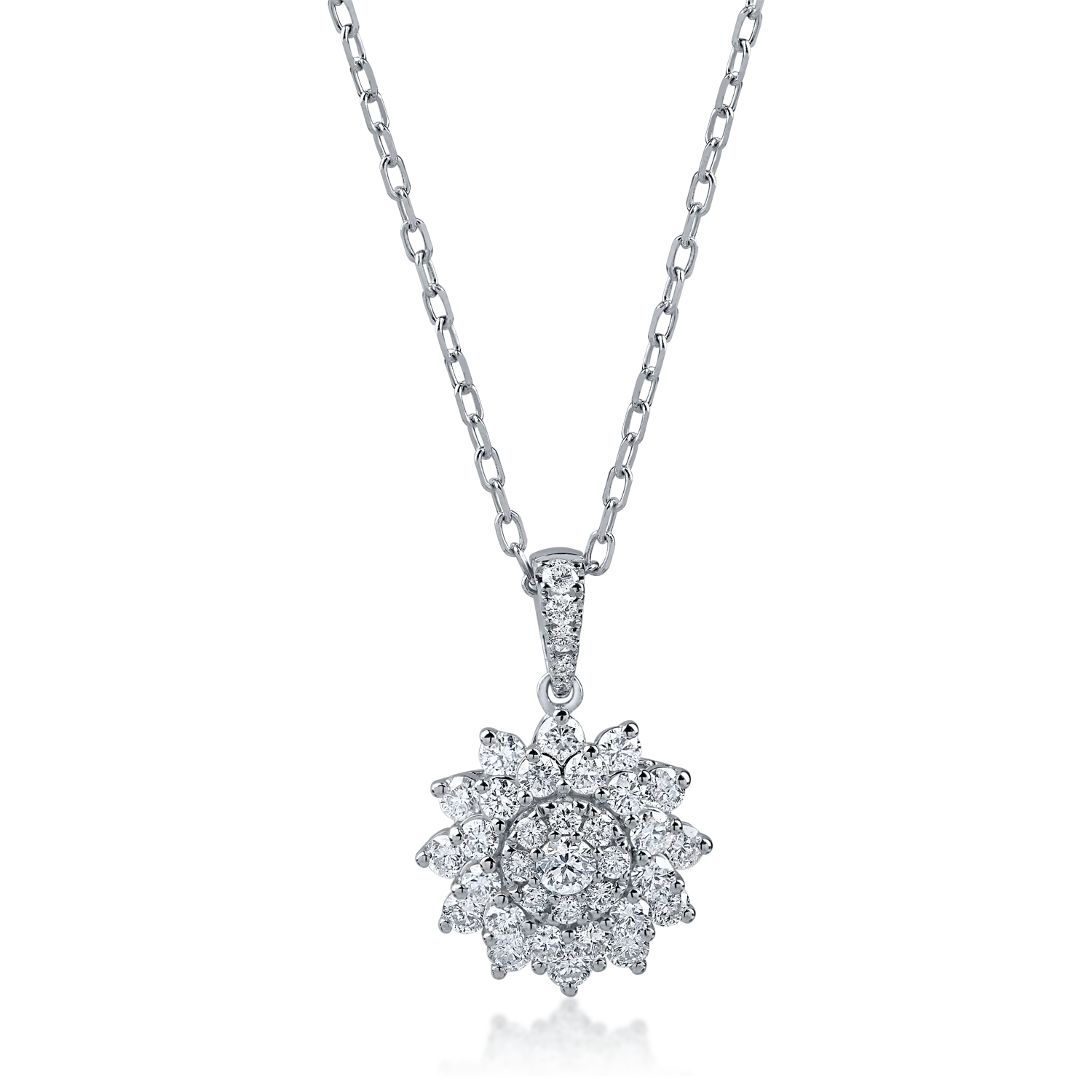 Teilor Lant cu pandantiv floare din aur alb cu diamante de 0.6ct