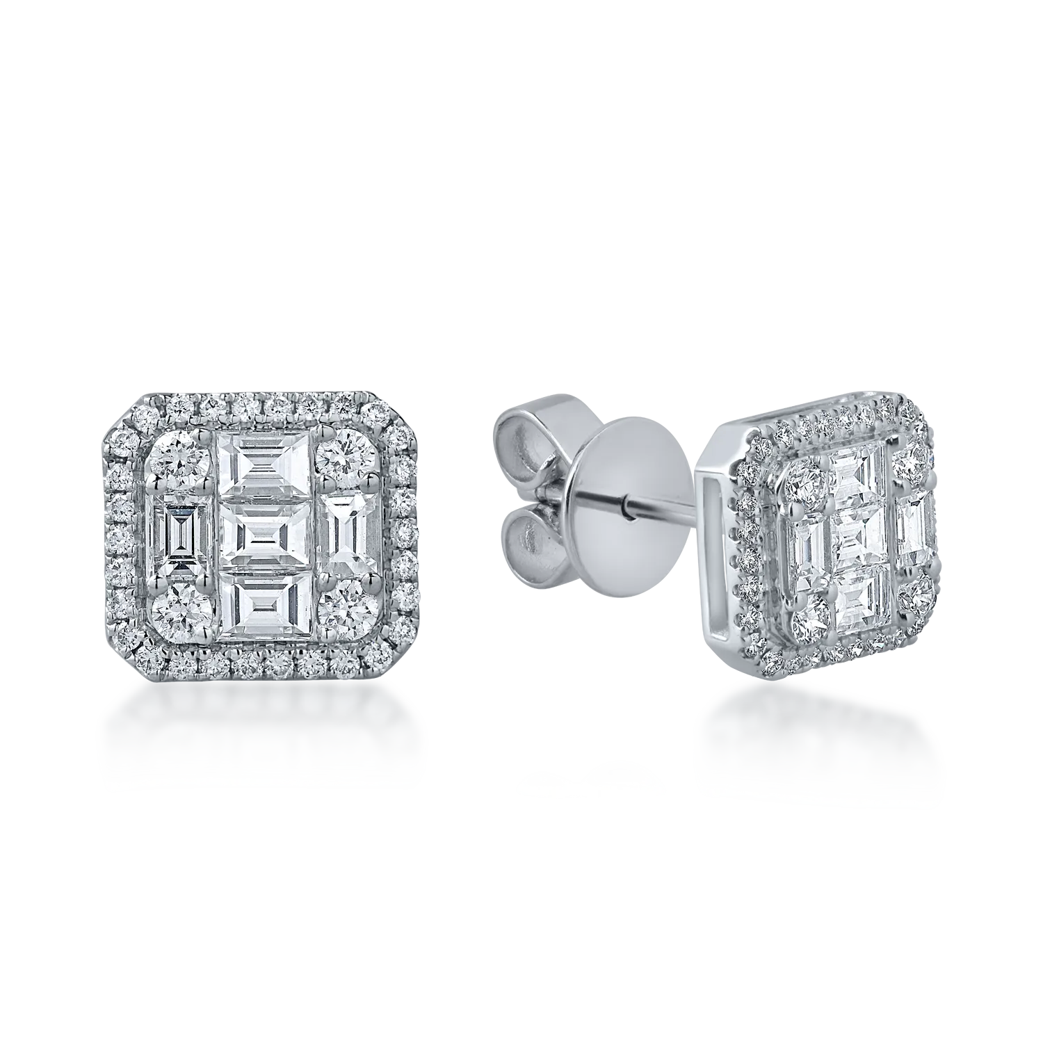 Teilor Cercei patrati din aur alb cu diamante baguette si rotunde de 0.7ct