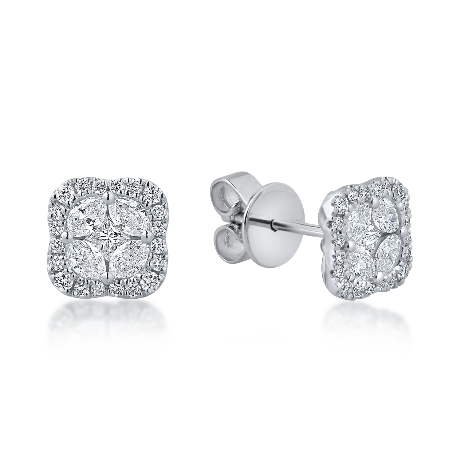 Cercei din aur alb cu diamante de 0.06ct