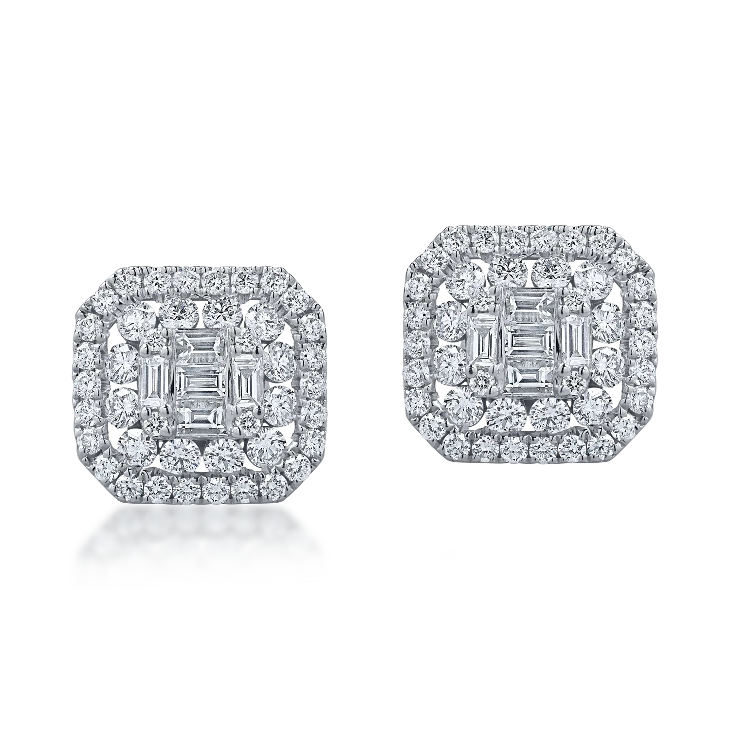 White gold square earrings with 1.2ct diamonds