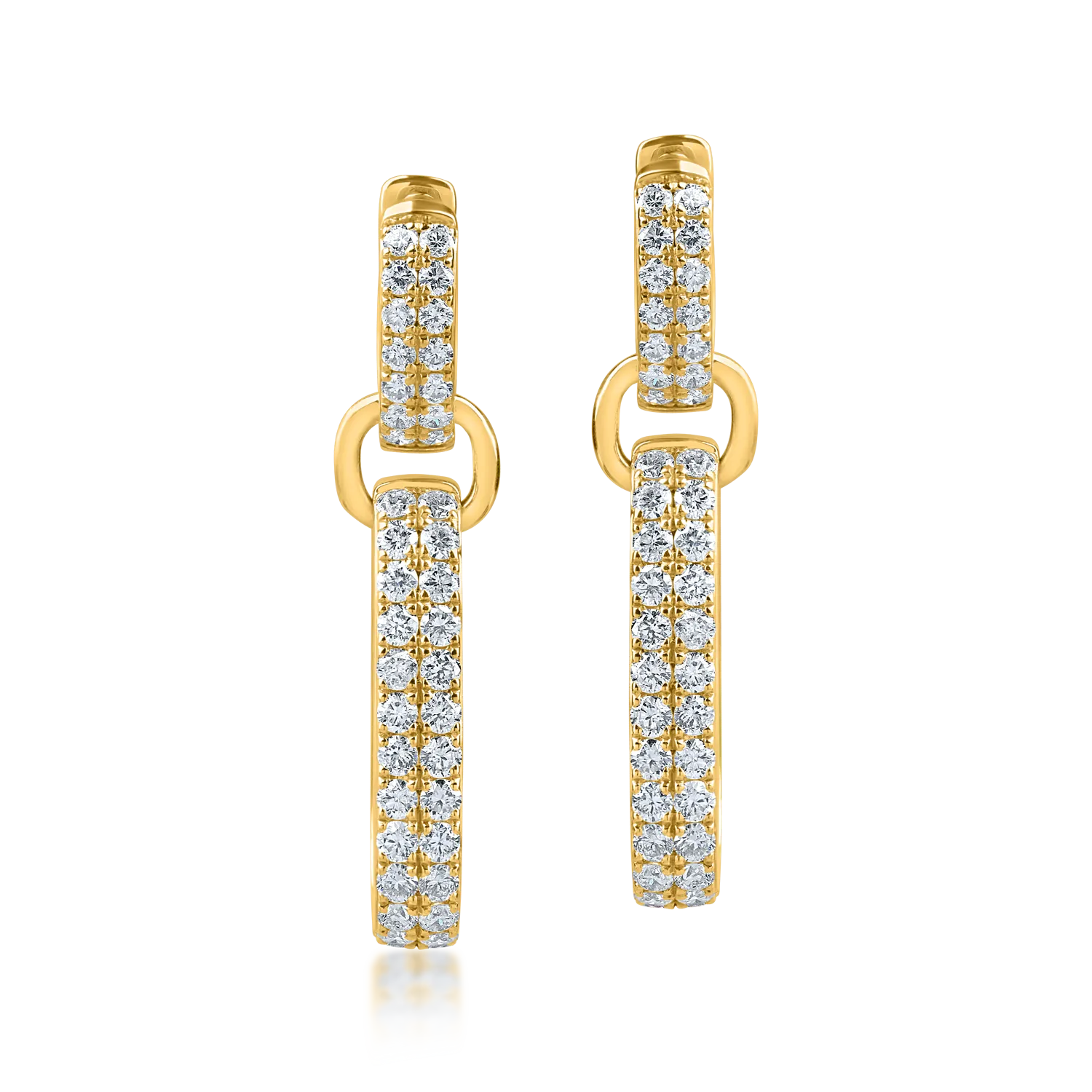 Yellow gold long geometric earrings with 1.2ct diamonds