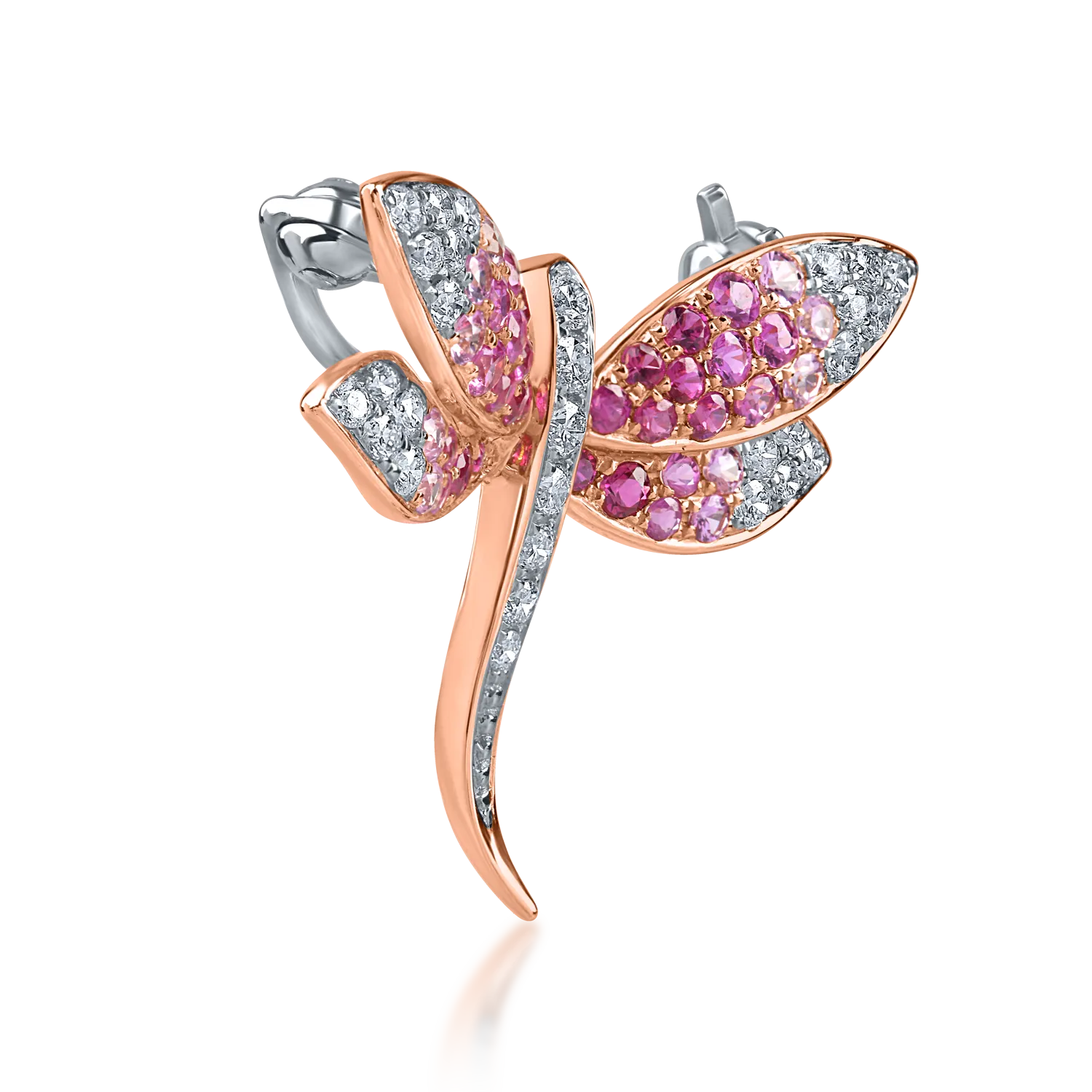 Brosa libelula din aur alb-roz cu pietre pretioase de 0.7ct - imagine 2