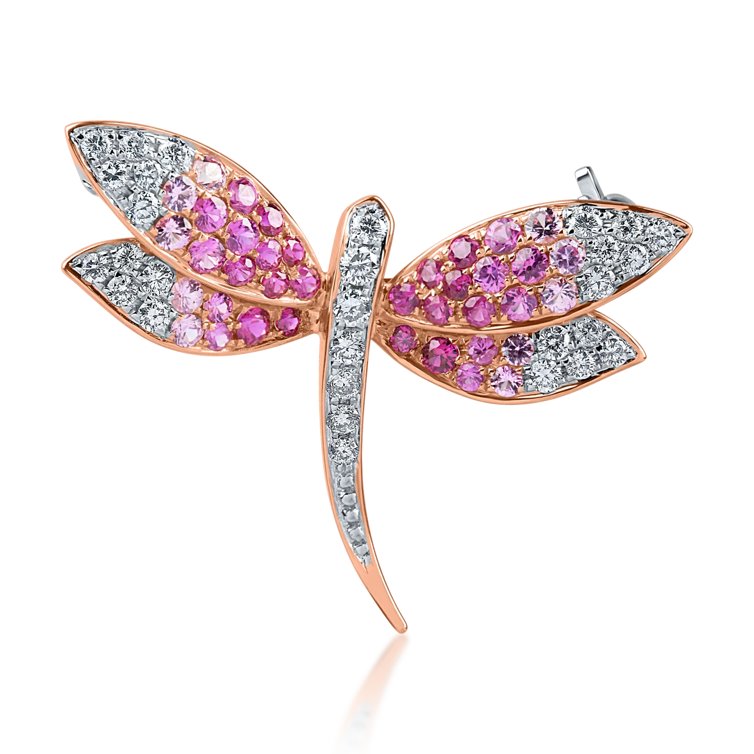 Fehér rózsa arany szitakötő bross 0.7ct drágakövekkel-182421