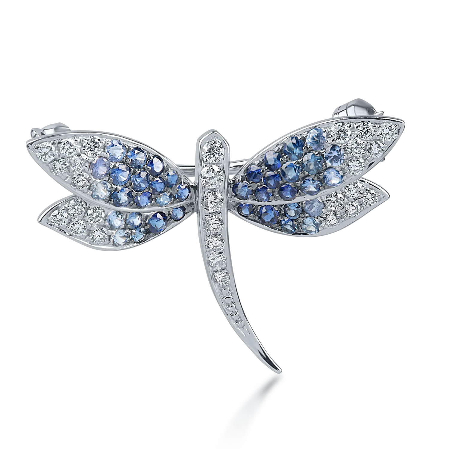Teilor Brosa libelula din aur alb cu safire albastre de 0.51ct si diamante de 0.27ct