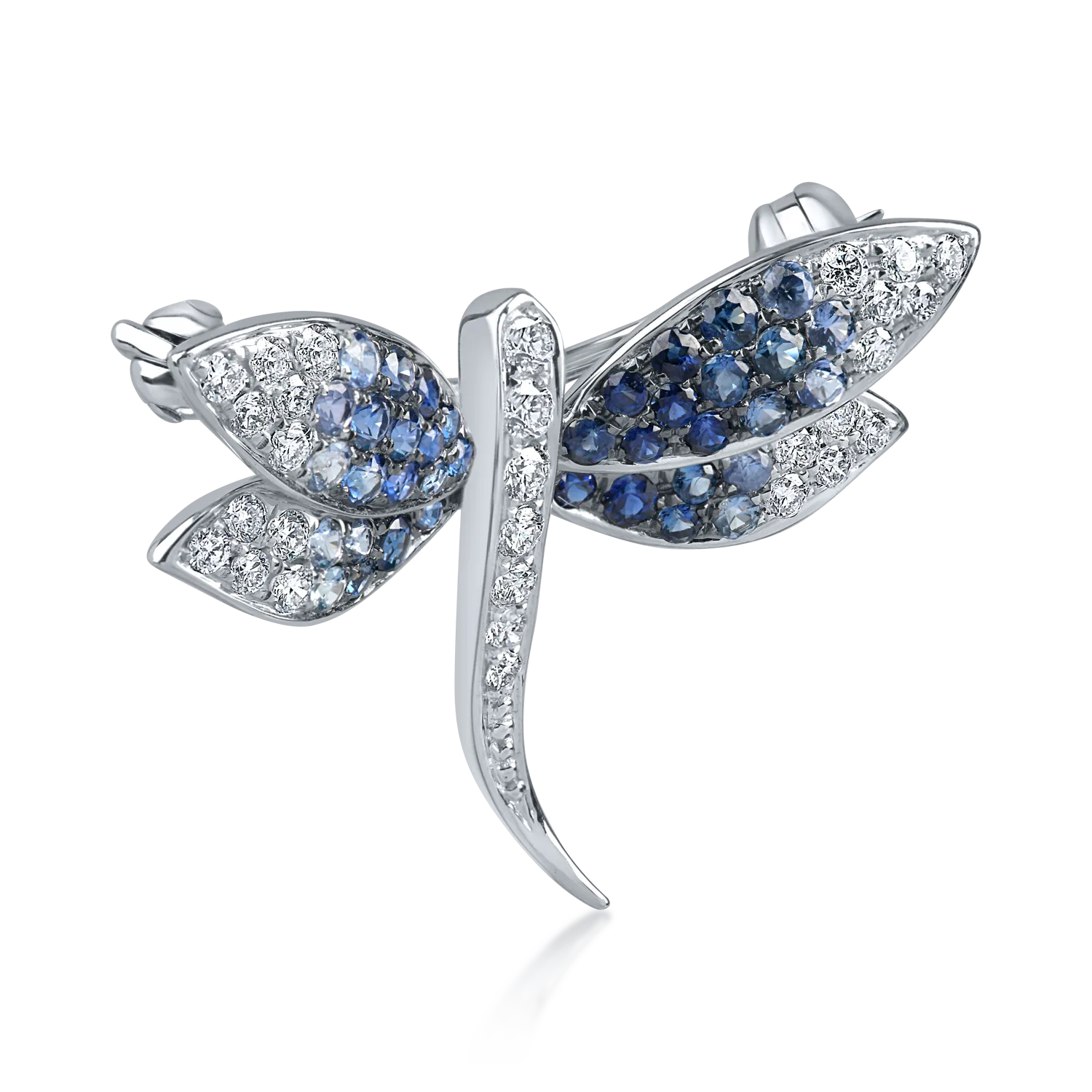 Broszka motylkowa z białego złota z niebieskimi szafirami o masie 0.51ct i diamentami o masie 0.27ct